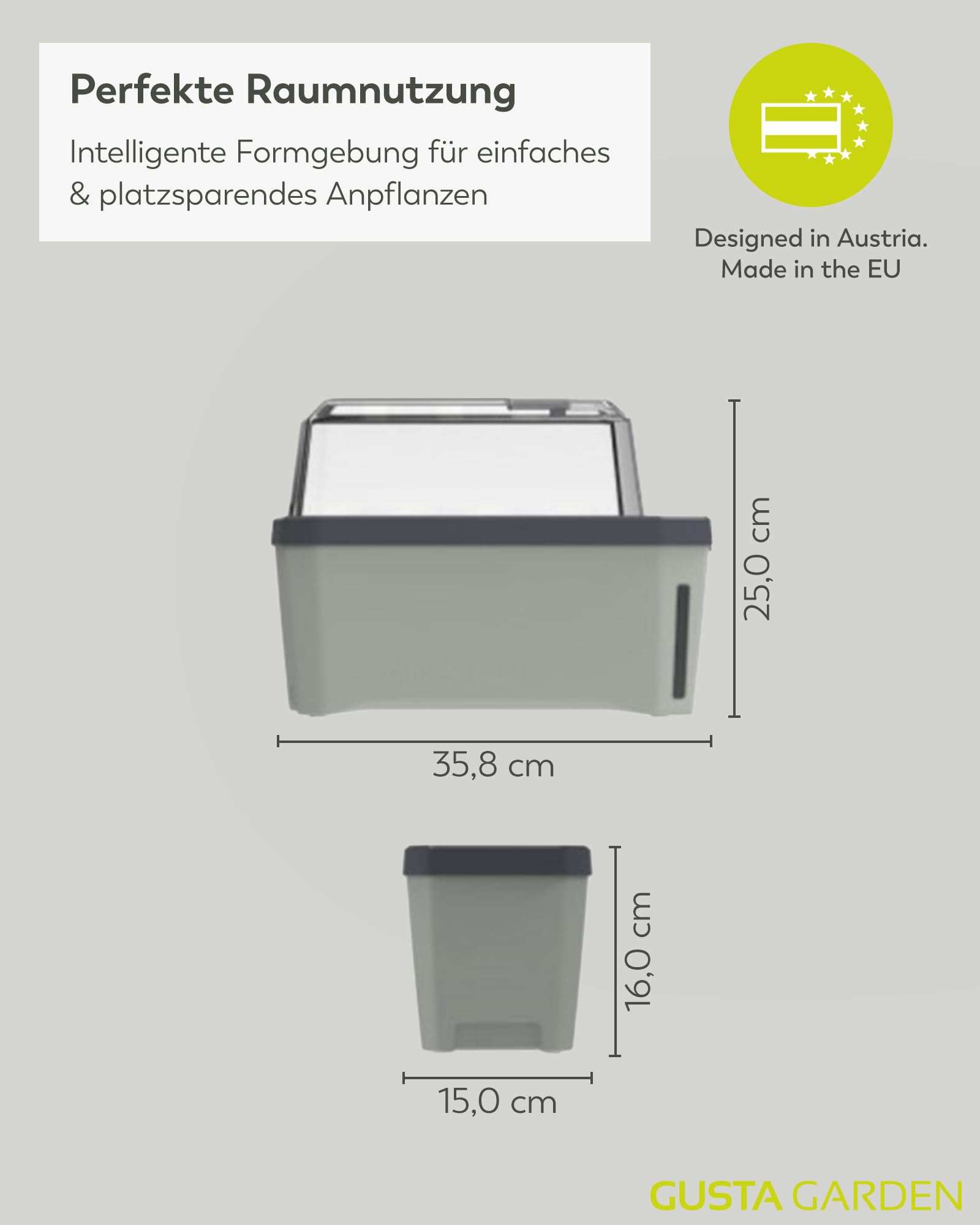 Harry Herbs - 4 in 1 Kräutertopf - Anzucht - Microgreens - Hydroponik - integriertes Wasserreservoir mit Bewässerungssystem - inklusive Wasserstandsanzeige - indoor & outdoor (hellgrau, mit Haube)
