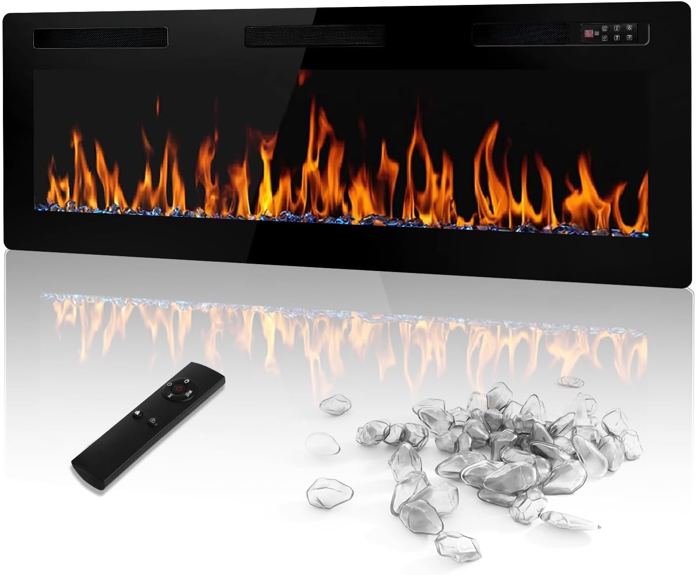 50 inch Electric Fireplace Recessed and Wall Mounted,750/1500W Heater and Linear Fireplace with Touch Screen Control Panel, Timer,Remote Control,Adjustable Flame Color and Speed