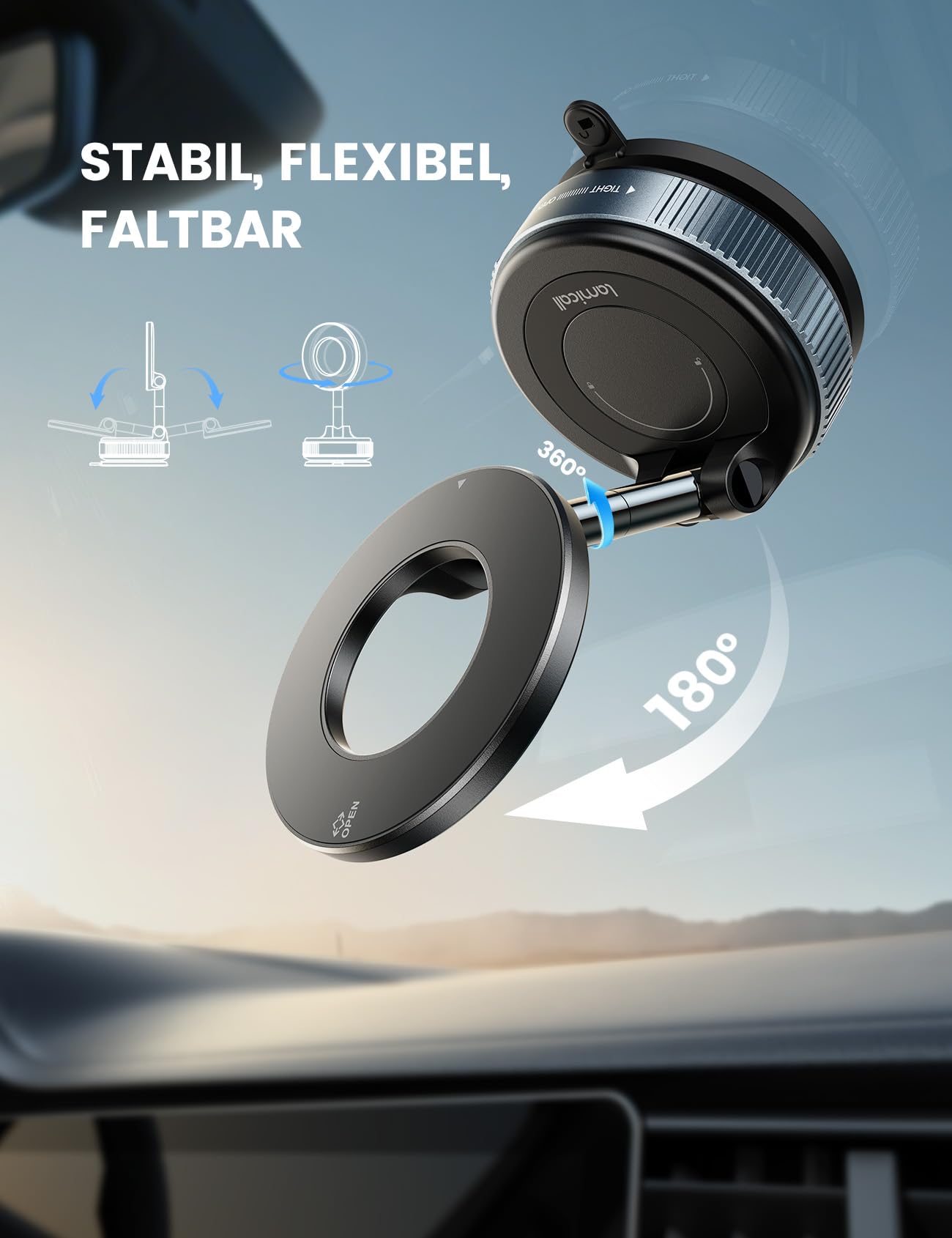 Lamicall Magnetischer Handyhalterung Auto für Magsafe Autohalterung - [TOP Vakuum Saugnapf & 24X Magnete] Mag Safehalterung Auto Handy Halterung, 360° Drehbar KFZ Halter für iPhone 17 16 15 14 Pro Max