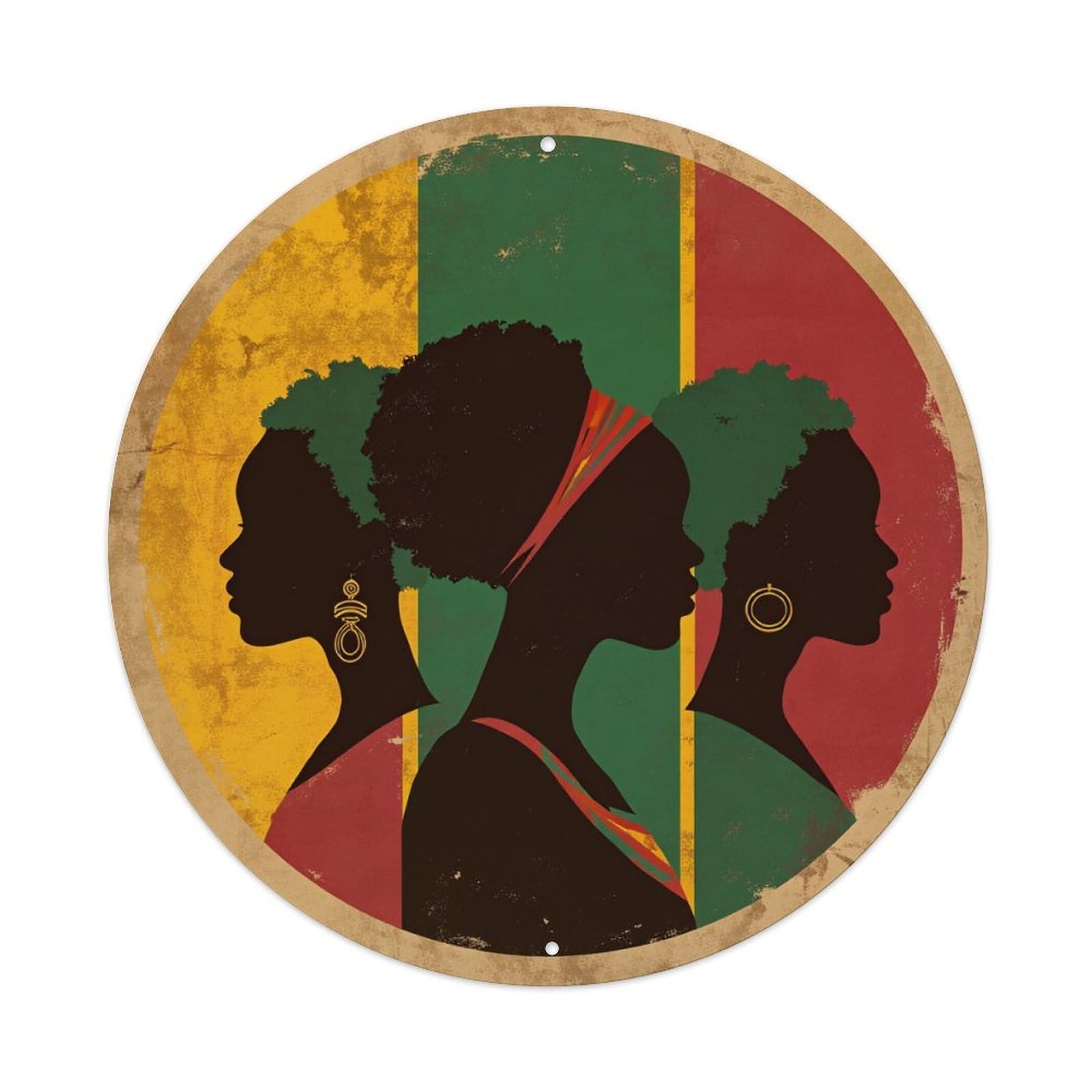 African Women Silhouettes Colorful Background Round Tin Sign Vintage Metal Poster, Home Bar Garage Man Cave Cafe Indoor & Outdoor Wall Decoration 8x8Inches