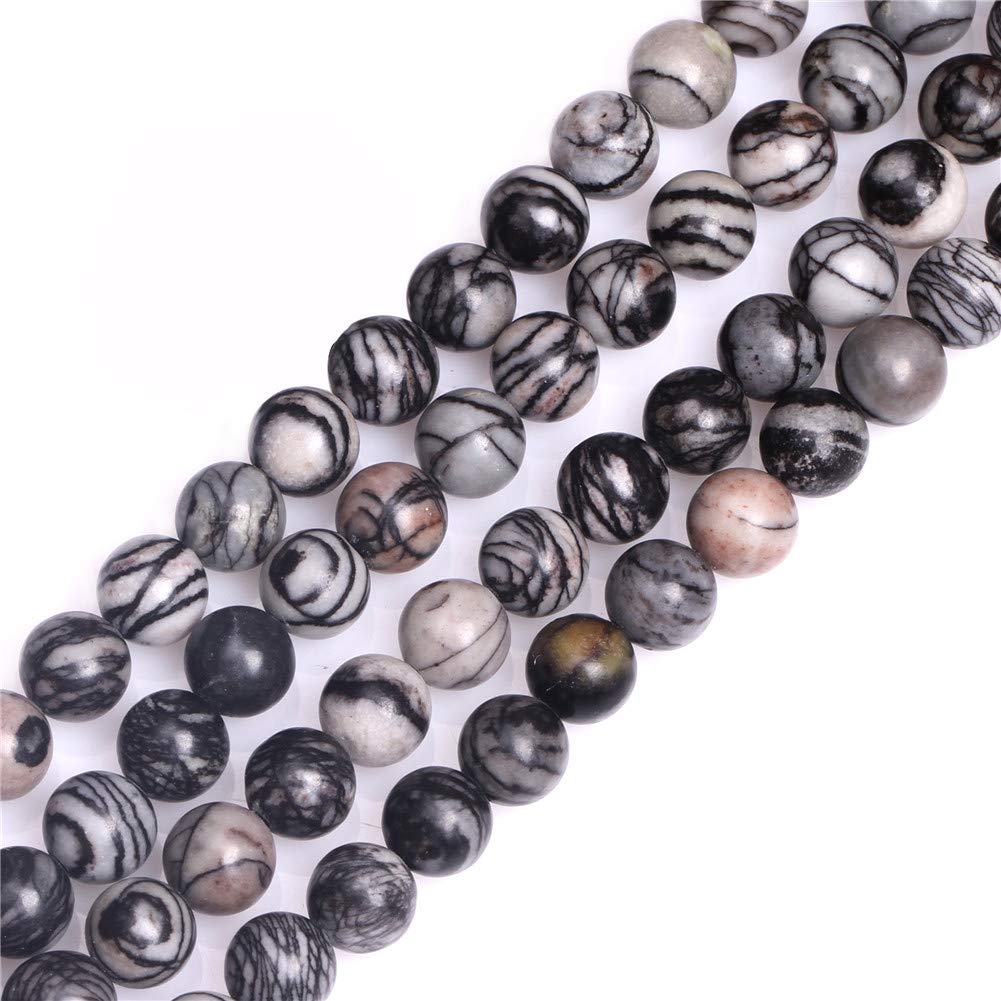 GEM-Inside Natural 8mm Black Web Webbed Picasso Jasper Round Gemstone Semi Precious Loose Beads for Jewellery Making 15''