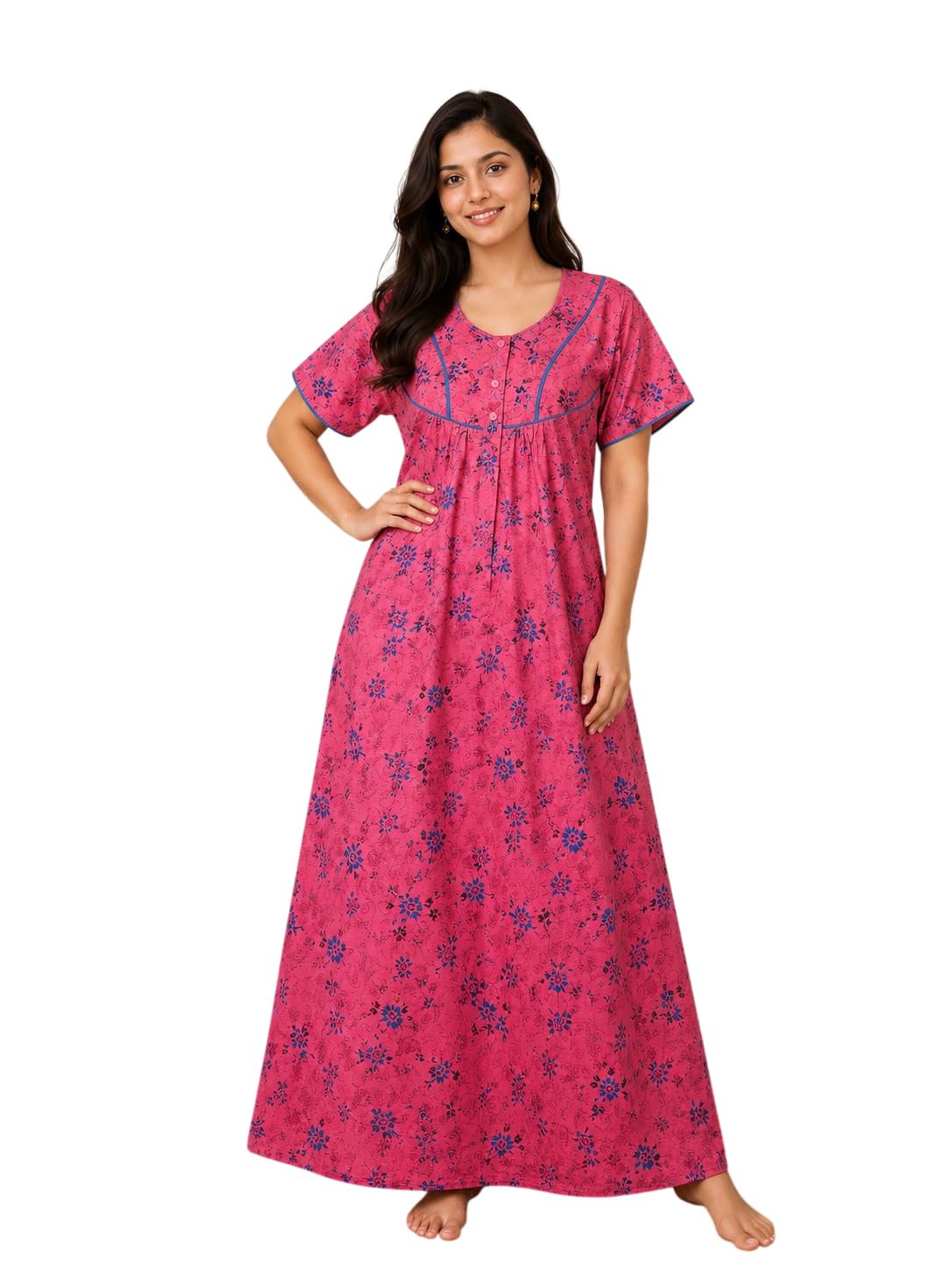Pure Cotton Nighty for Woman Round Neck Printed Design Gown for Women Nightwear with Pocket | Cotton Nighty for Women Stylish | Maxi for Women Cotton-picture-21