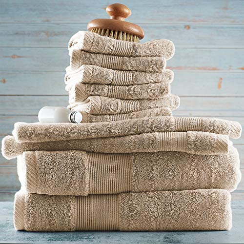 Image of Hearth & Harbor Bath Towels for Bathroom - 100% Ring Spun Cotton Luxury Bathroom Towels - Ultra Soft & Highly Absorbent, Bath Towels Set of 10 - Beige Cream