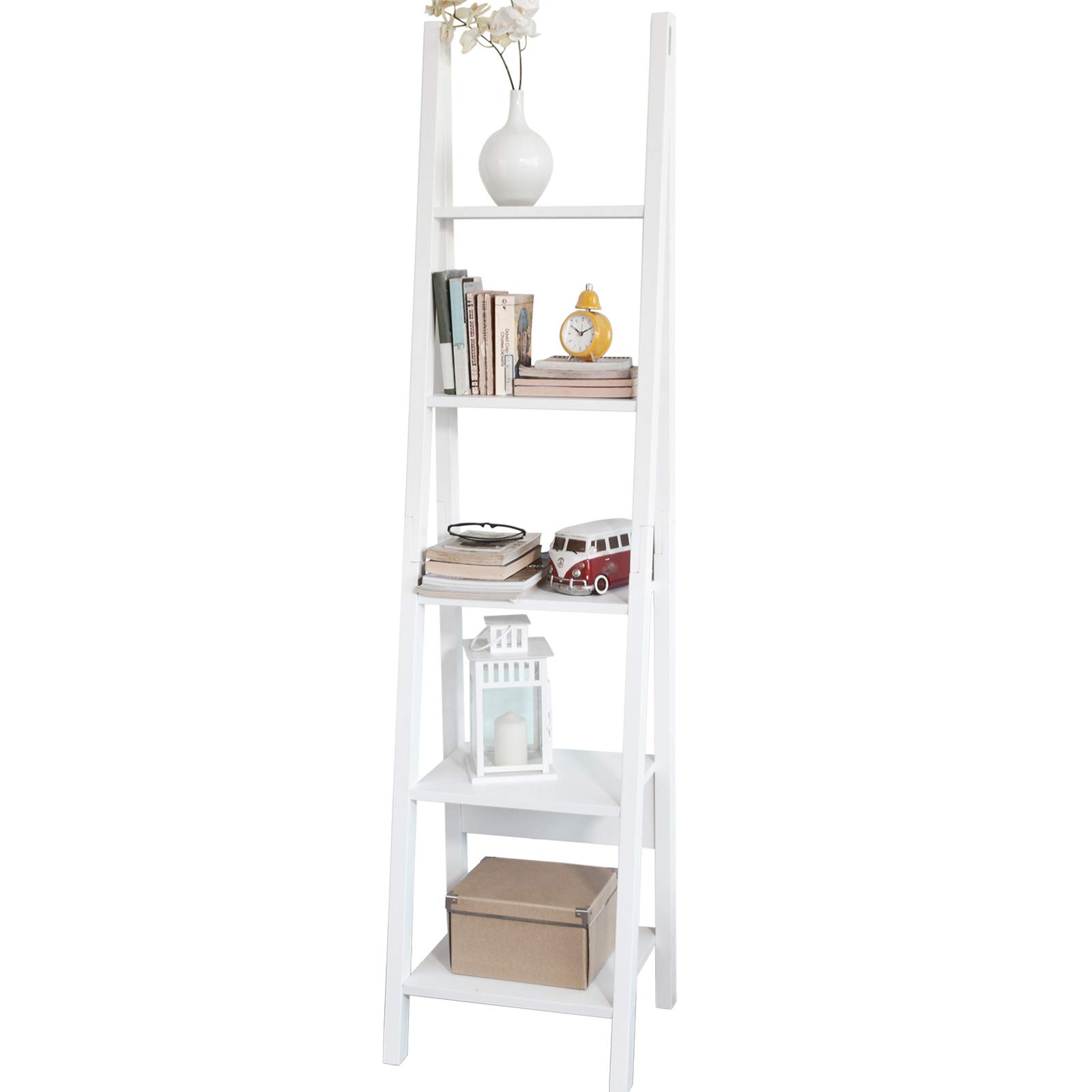 SoBuy Estantería Almacenaje de Madera Librerías para Libros de Pie con 5 Estantes Estanterias de Diseño 44 x 180 x 39 cm Blanco FRG101-W ES