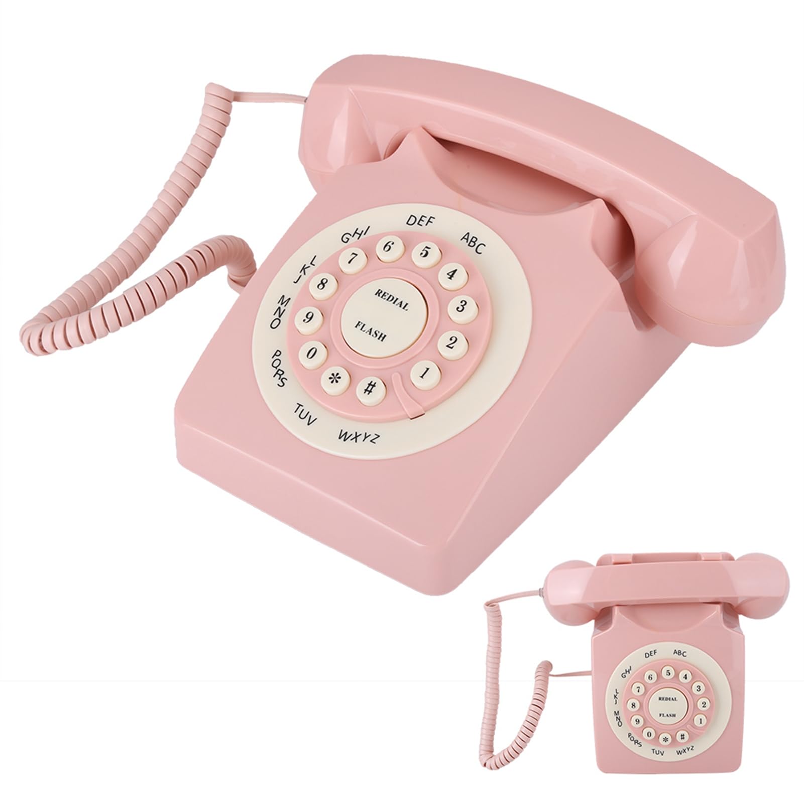 Telefono fisso a disco retrò, telefono da scrivania classico vintage con filo, telefoni vintage anni '80 con filo per casa, ufficio, rosa