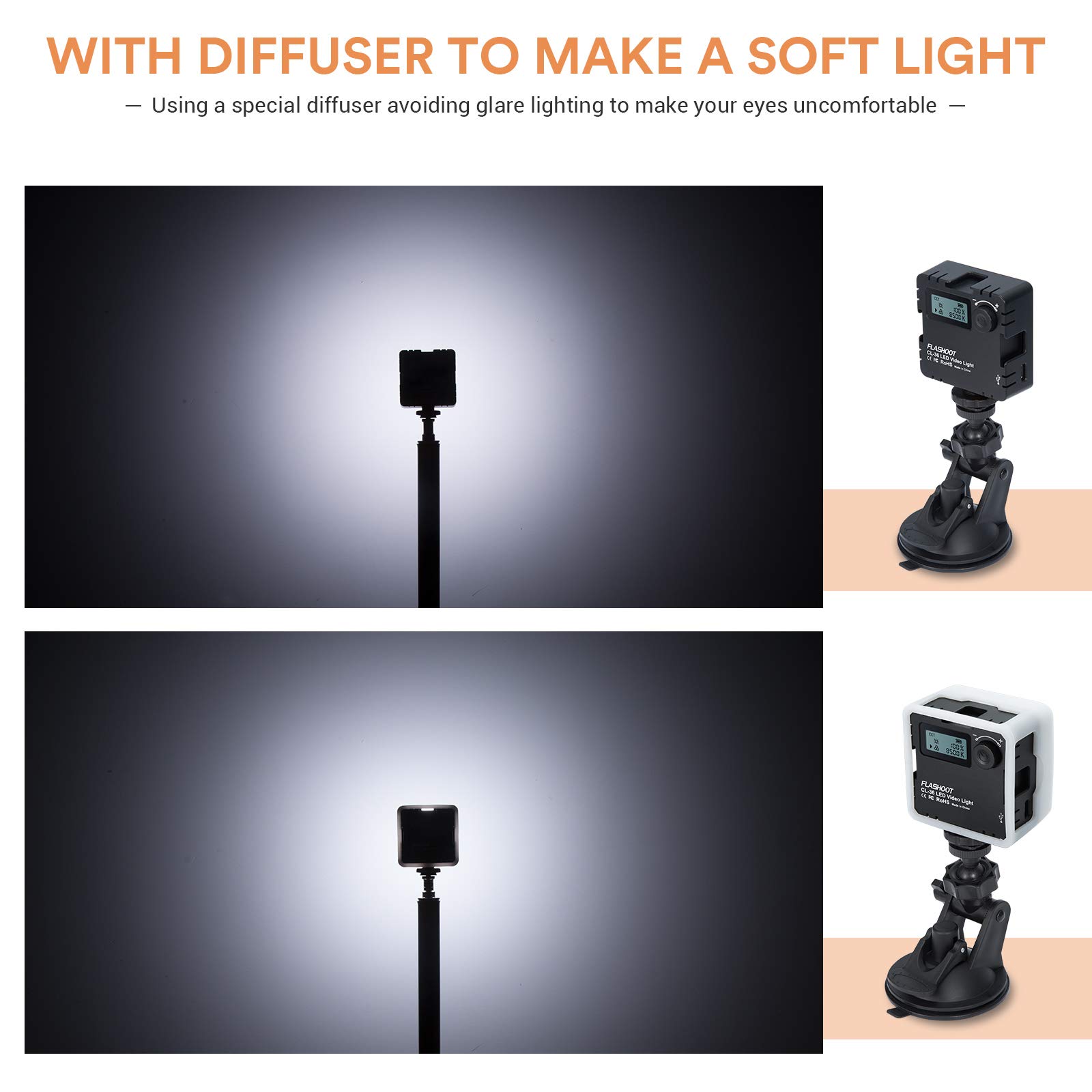 CL-36 Luce LED Set luci LED Luce video Staffa con mini ventosa e supporto per treppiede e diffusore inclusi Per illuminazione di conferenze/videoconferenze
