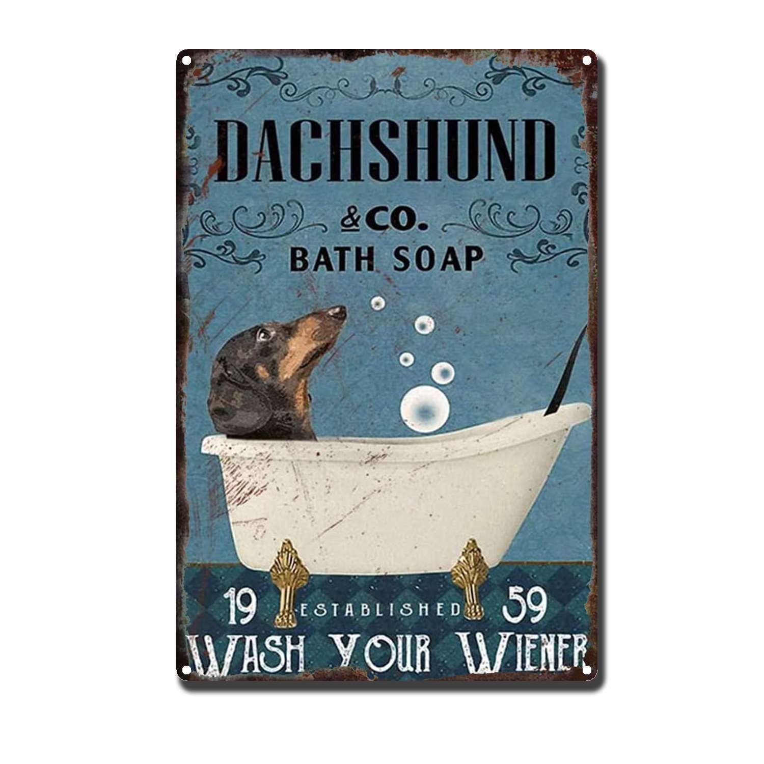 HYCLAM Metal Sign Dachshund Bath Soap The Kitchen Sign Retro Funny Art Decorative Iron Picture 8x12inch-Tin Sign