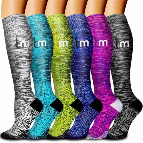 Image of bropite Compression Socks for Women &Men Circulation-Support Knee High Socks 20-30 mmhg-Best for Running,Medical,Nurse,Travel, 07 -Assorted 04, Large-X-Large