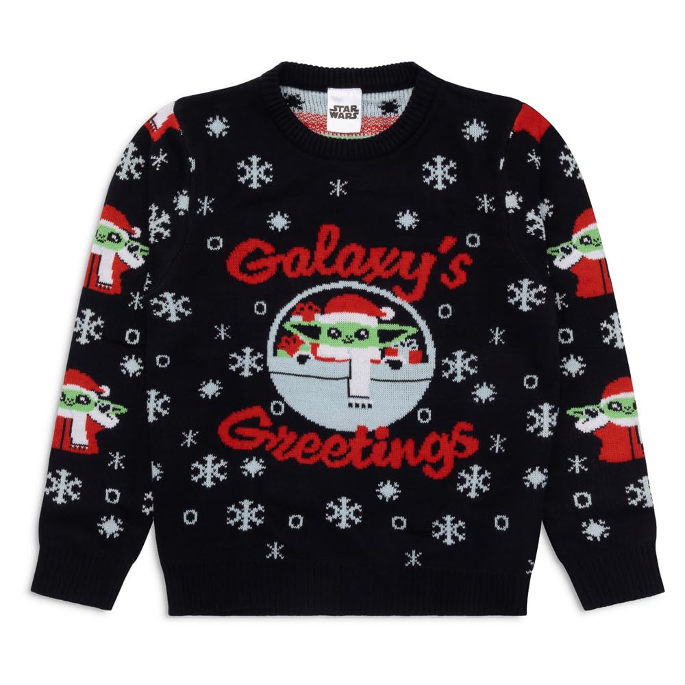 Star Wars Mandalorian Christmas Jumper | Jersey de Navidad para niños | Sudadera de Navidad de punto acrílico Grogu para niños | Regalos mandalorianos para niños