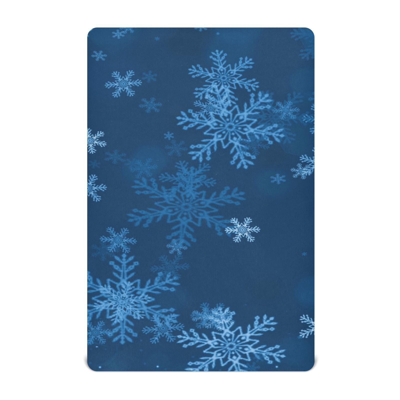 Moudou Christmas Blue Snowflake Playard Sheet for Boy Girls, Soft Breathable Fitted Toddler Sheet for Standard Playard Bed Mattress, 39 x 27 x 5 Inch