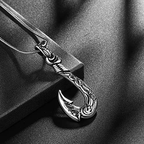 Fish Hook Pendant Necklace - Hawaii Fishing Carved Bone Fish Hook Necklace Stainless Steel Fishing Necklace Fish Scale Pendants Nautical Jewelry Gifts for Men Women Girls2