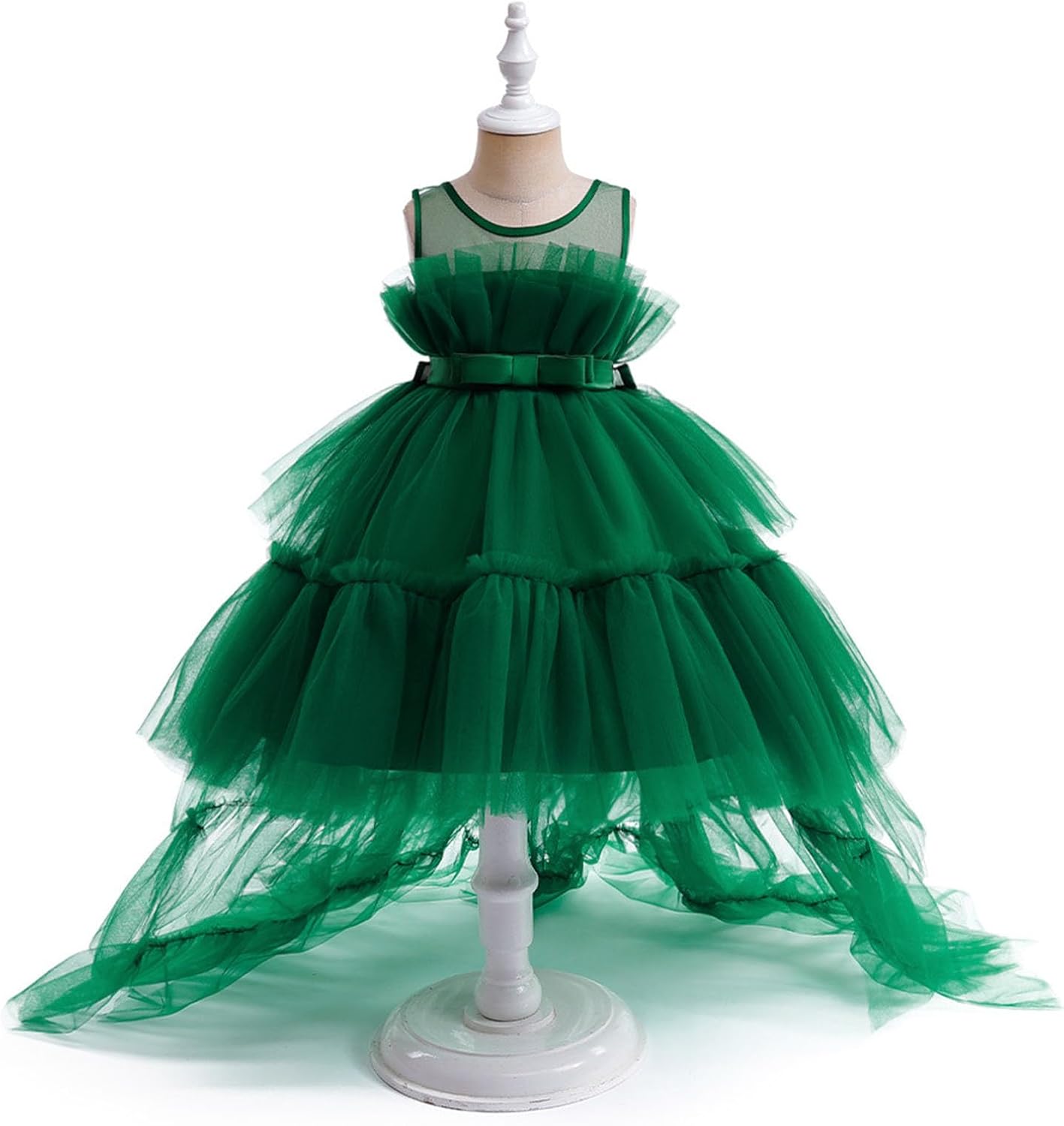 2-11Y Girl High Low Dresses for Wedding Kid Ruffle Tulle Communion Party Princess Pageant Ball Gown Dress with Train