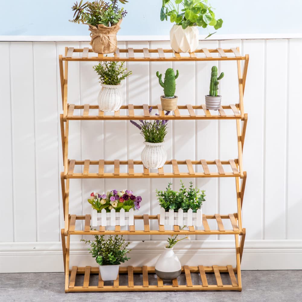 Bamboo Shoe Rack 5 Tier Multifunctional Free Standing Shoe Shelf Foldable Shoe Rack Entryway Storage Organizer for Hallway Bathroom Living Room Bedroom, Balcony