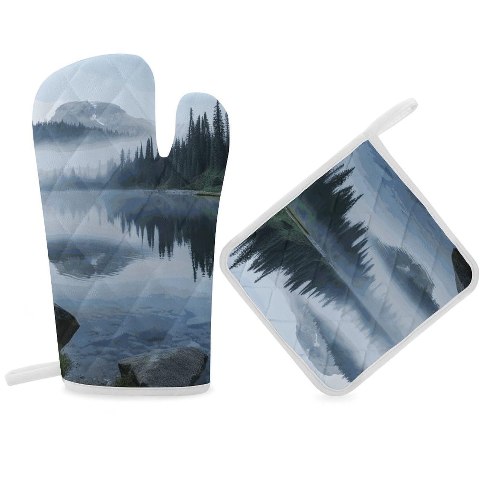 Foggy Lake by Mount Rainier Oven Mitt Thick Substantial Heat Insulation Gloves Soft Skin-Friendly Temperature Resistant Oven Mitts for Cooking Lover Cooks