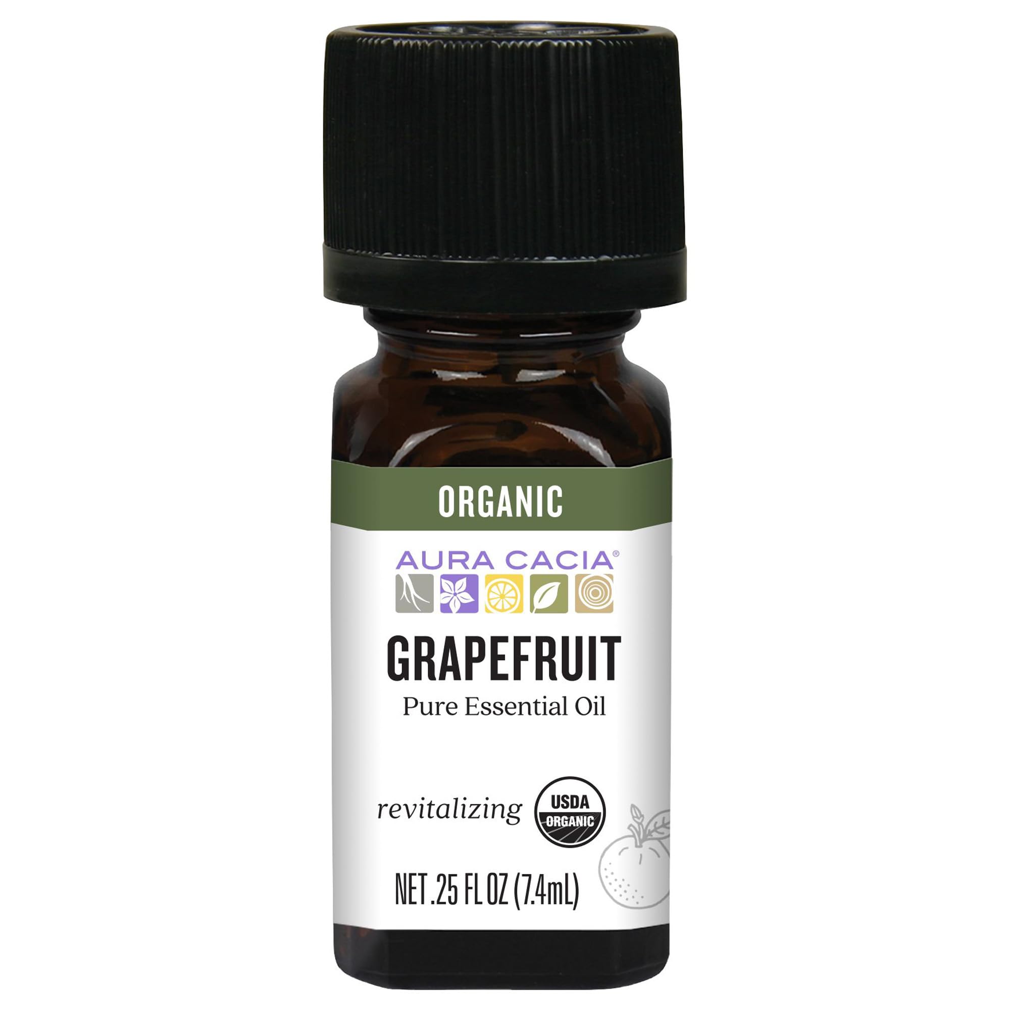 Aura Cacia Organic Grapefruit Essential Oil, 100% Pure Citrus Paradisi Oil - Fresh Fruity Aroma for Diffusers, Body Care, Cleaning and DIY Blends | 0.25 Fl Oz (Pack of 1)