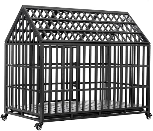 Miniatura 7 de Heavy-Duty Metal Dog Crate for Large Dogs  Sturdy, Ventilated Kennel with Secure Double-Latch Door and Smooth-Rolling Lockable Wheels (52 inch)