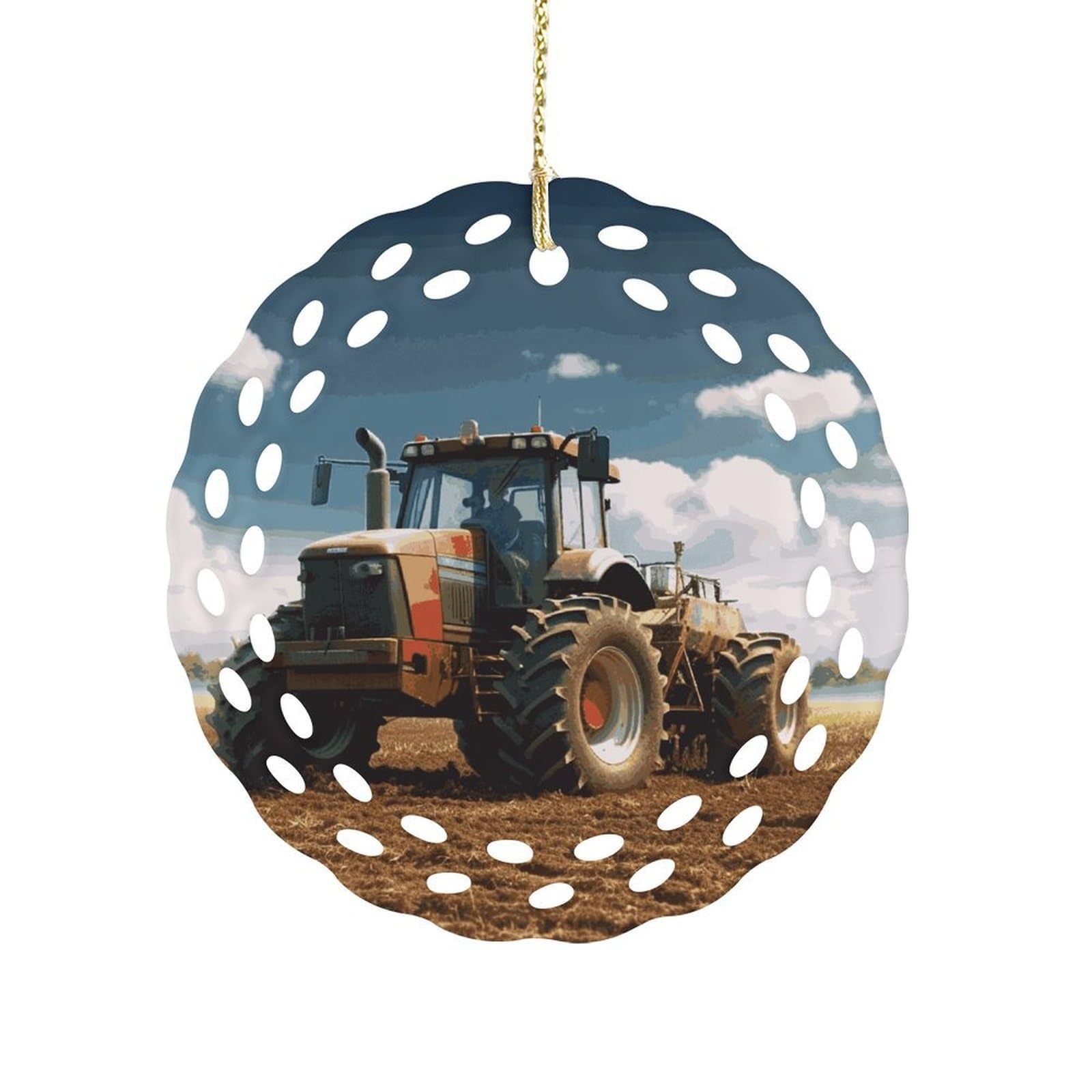 Fodpand Women's Style Fantasy Farm Tractor Ceramic Ornament For Home Decor 3.2" Round Tree Decoration Christmas Ornaments For Men Double-Sided Design