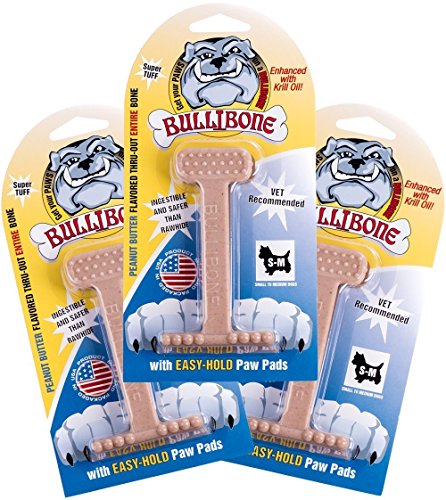 Bullibone Nylon Dog Chew Toy Nylon Bone - Improves Dental Hygiene, Easy to Grip Bottom, and Permeated with Flavor (Peanut Butter, Small - 3 Pack)