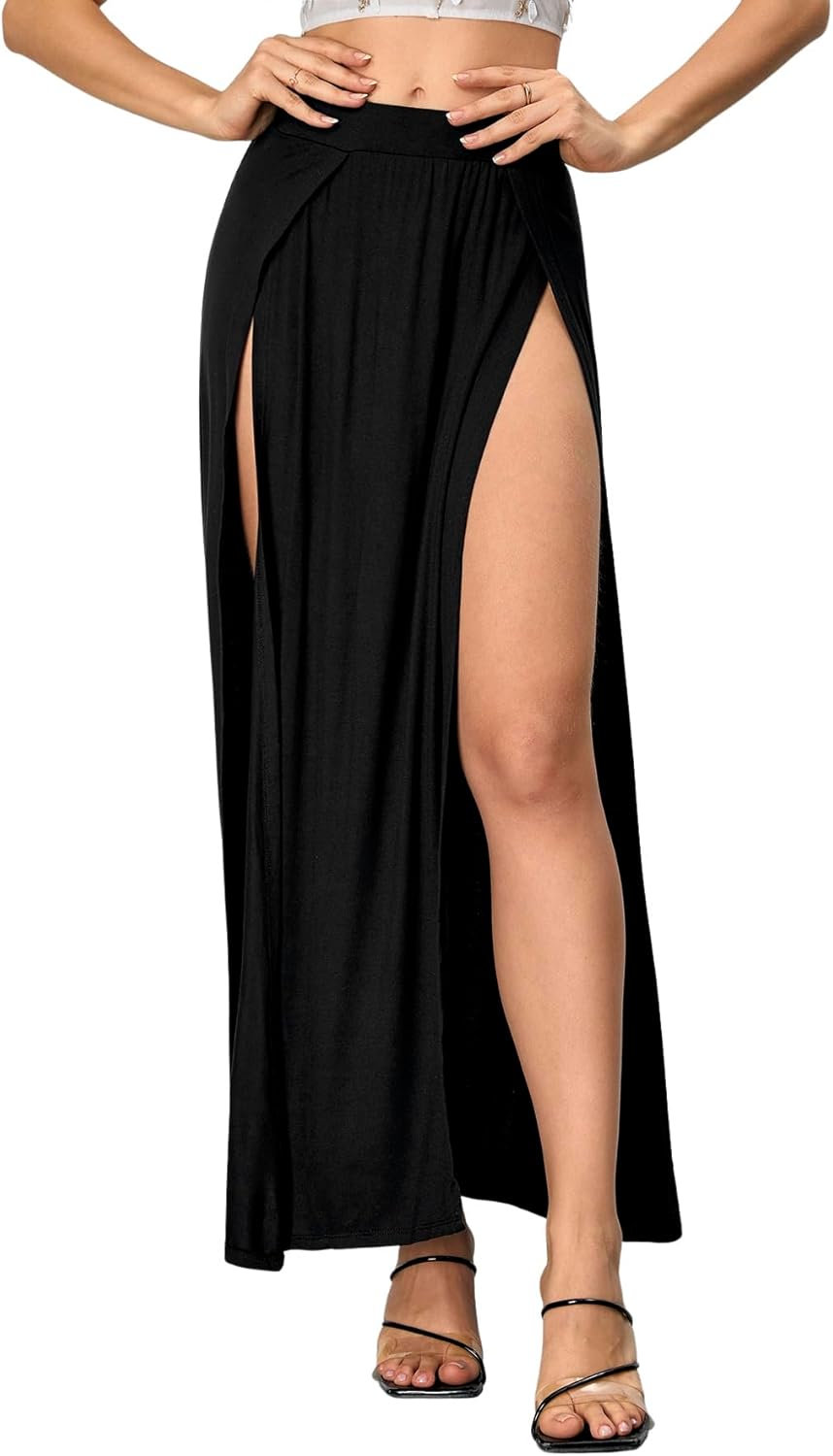 Verdusa Women's Elastic Waist High Split Wrap Flowy Long Maxi Skirt - Image 2