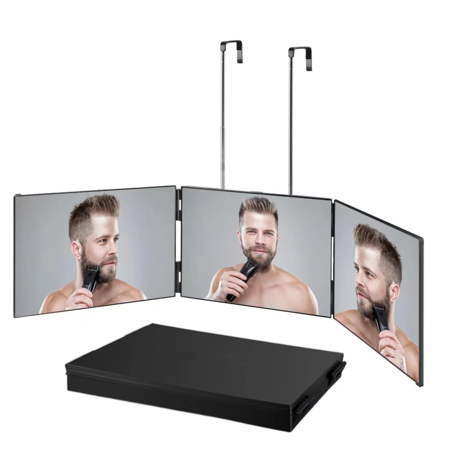 Vanexiss 3 Way Mirror,360 Mirror Self Cut Hair,Adjustable & Foldable Portable Trifold Mirror with Height Retractable Hook,for DIY Haircut,Hair Coloring,Hair Braiding,Shaving,Makeup