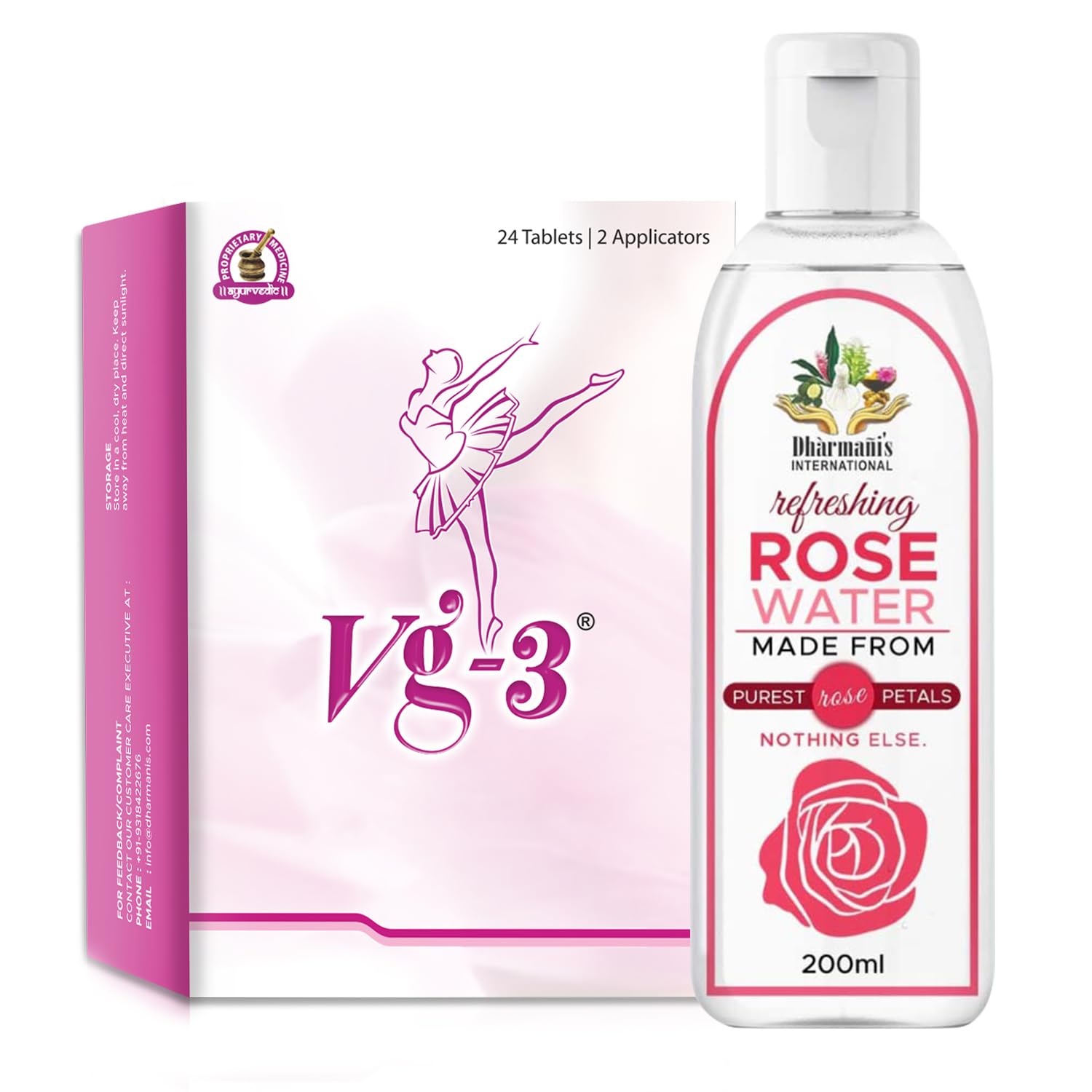 Vg-3 (24 tablets) With Rose Water Face Toner | Skin Toner | Makeup Remover For All Skin Types - 200 ml