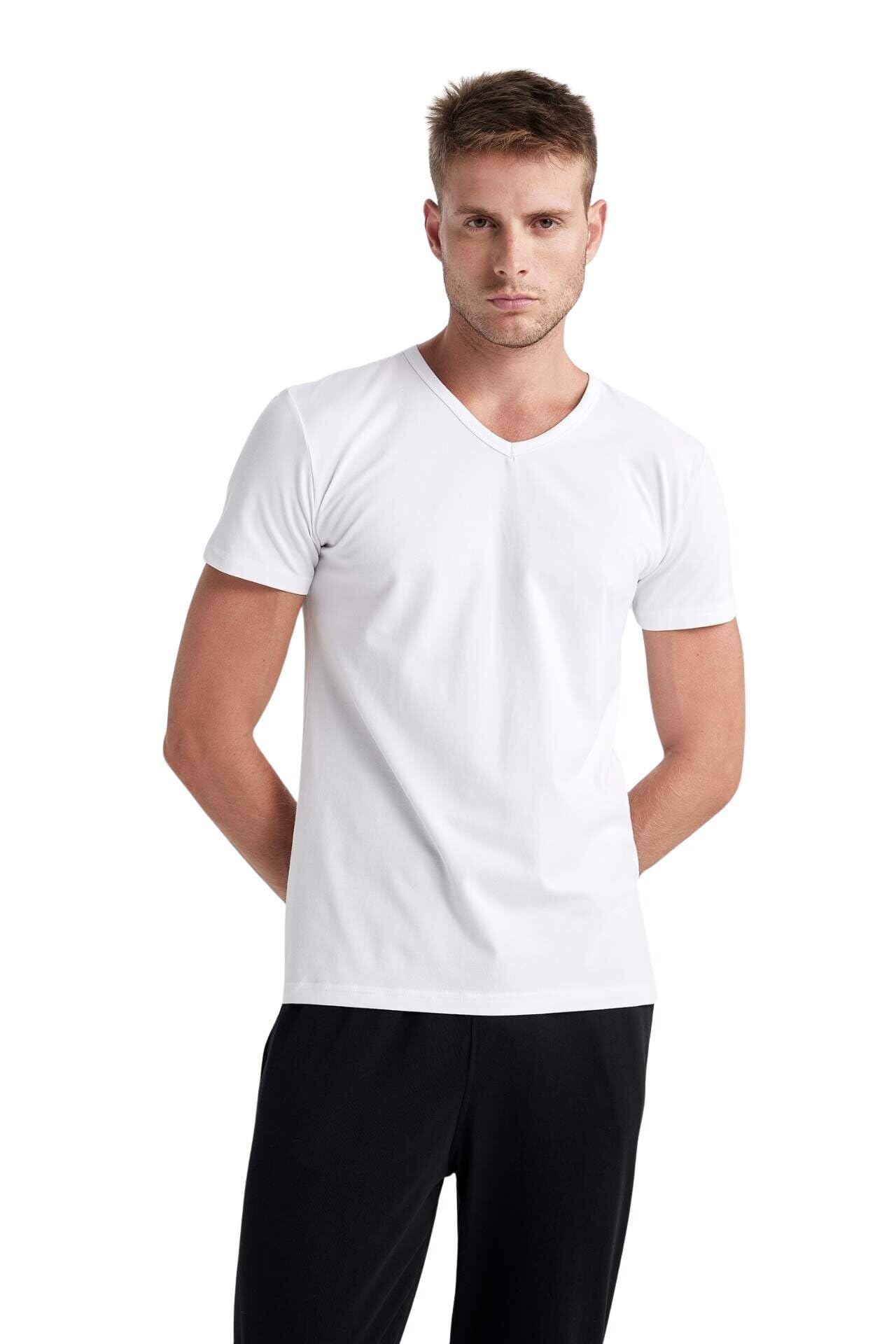 Slim Fit V Yaka Basic Kısa Kollu Fanila