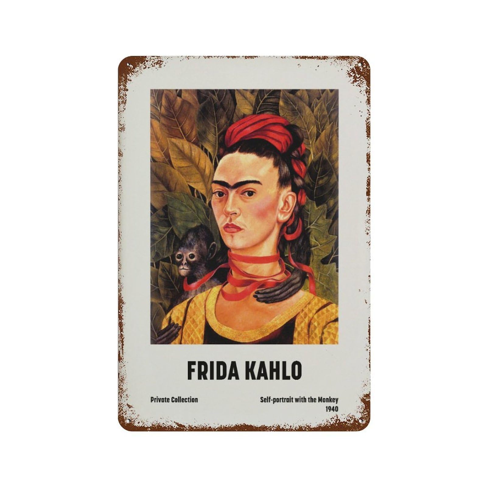 xiaoxiaoshen Frida Kahlo Self Portrait With Monkey Wall Decor Art Metal Tin Poster Modern Home Decor Art Home Bar Shop Decorations Vintage Sign 30x20cm