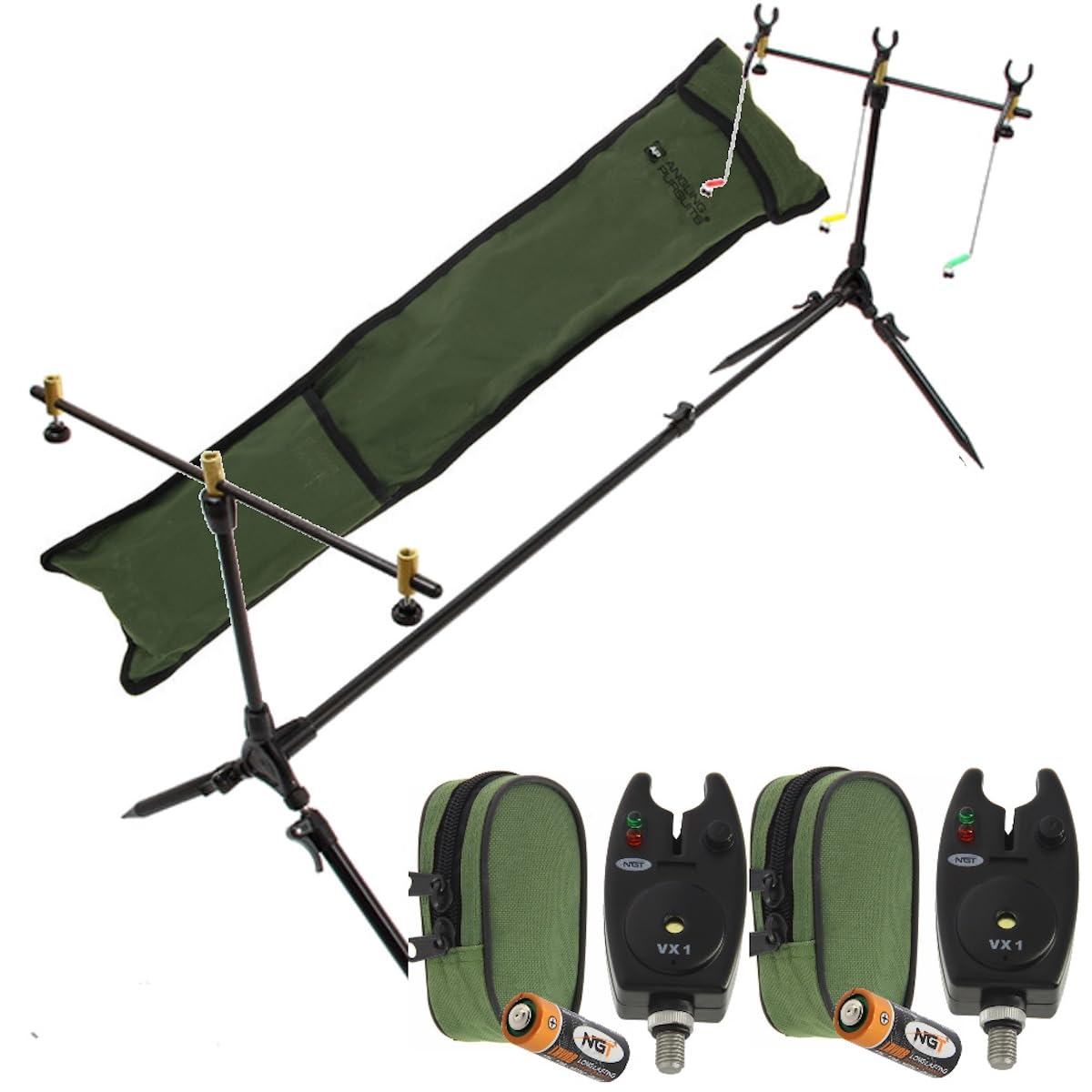 Ngt Black Carp Fishing Rod Pod 2X Bite Alarms With Volume Control 3X Indicator Swingers & Rests