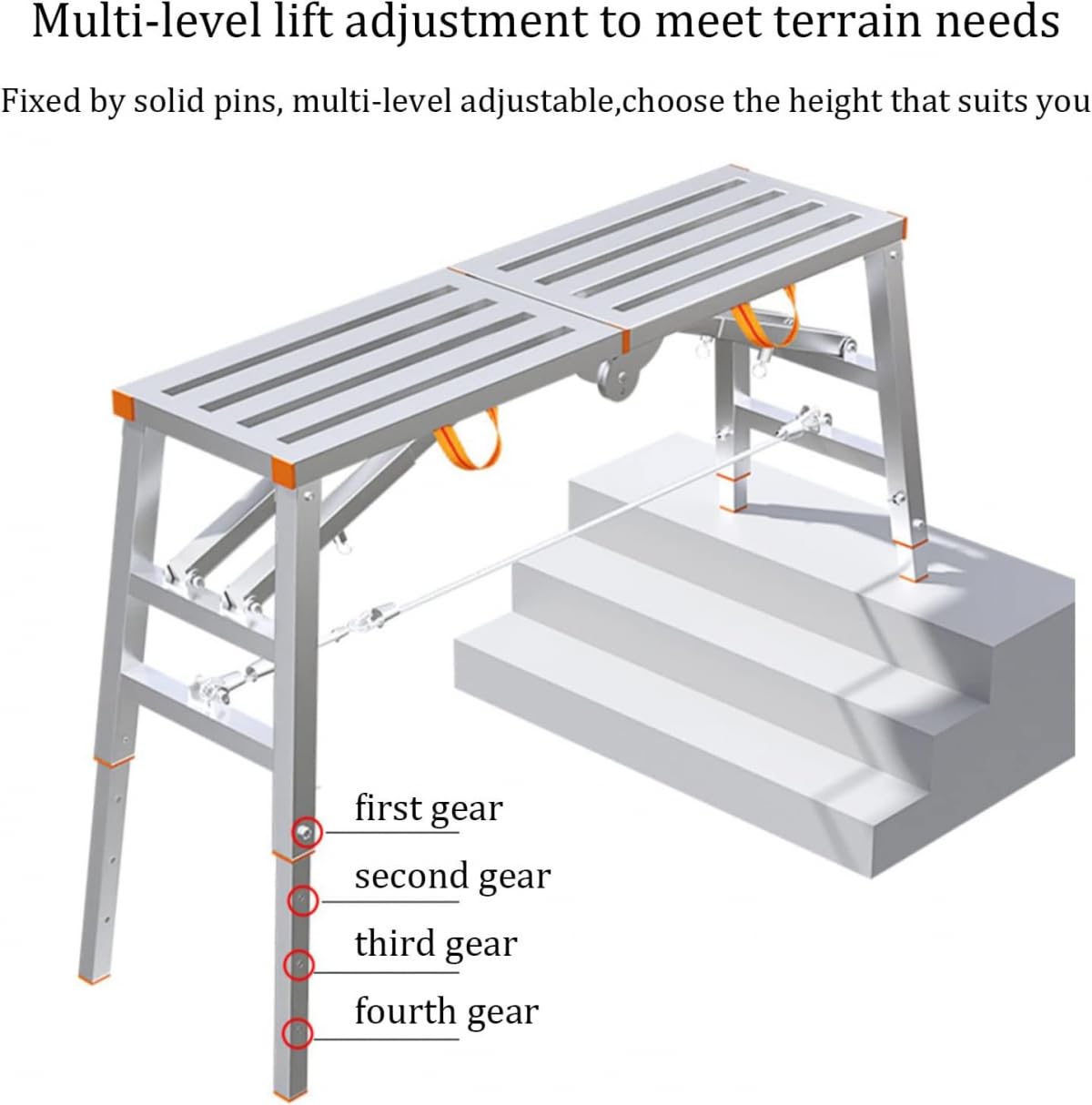 Plataforma de Trabajo Plegable y Ajustable de Aluminio, Banco portátil para Paneles de Yeso, andamio Multiusos para Limpieza, Lavado de Coches, Taburete con Escalera de Banco - 160 * 30 cm |