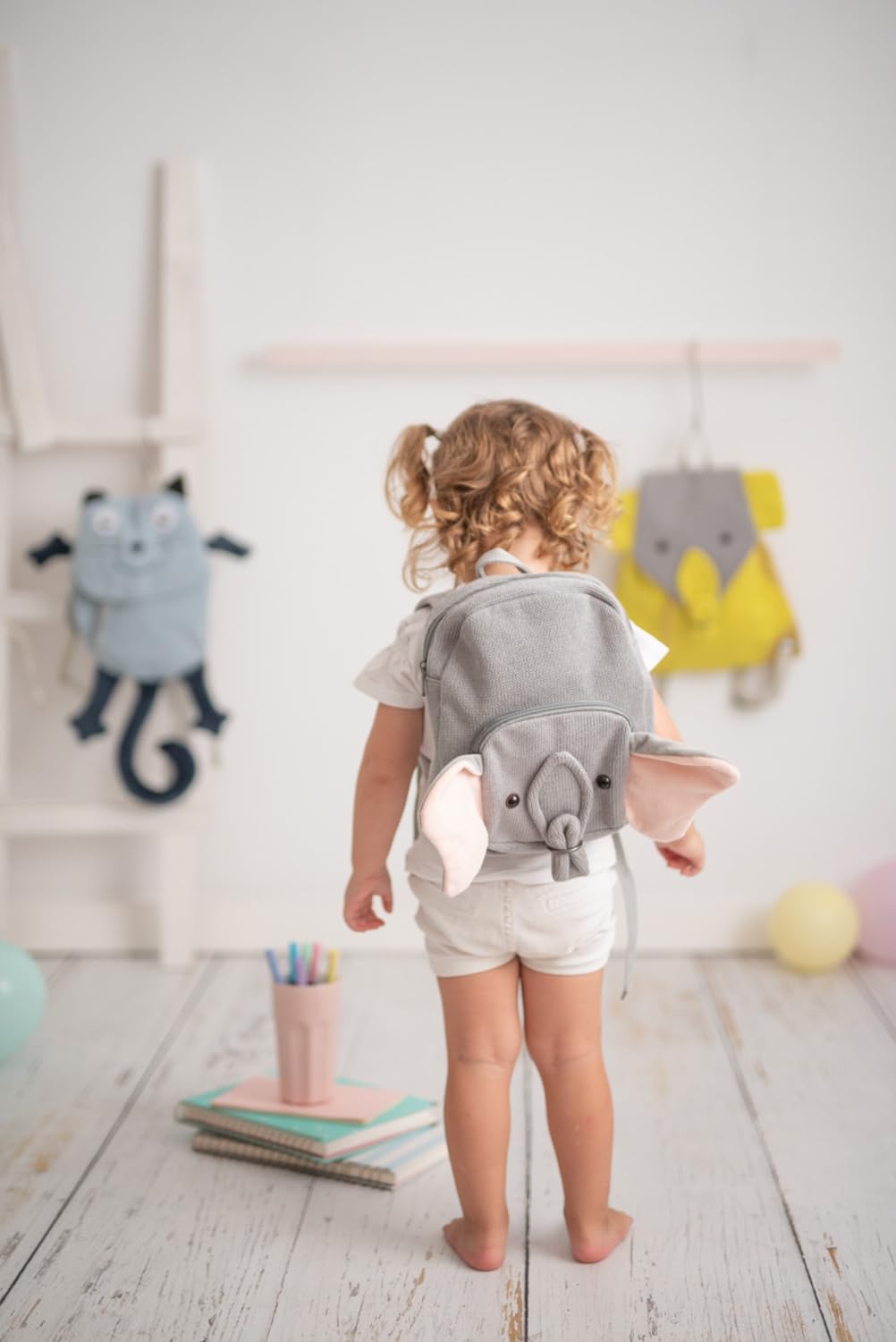 Mochila infantil algodón elefante gris