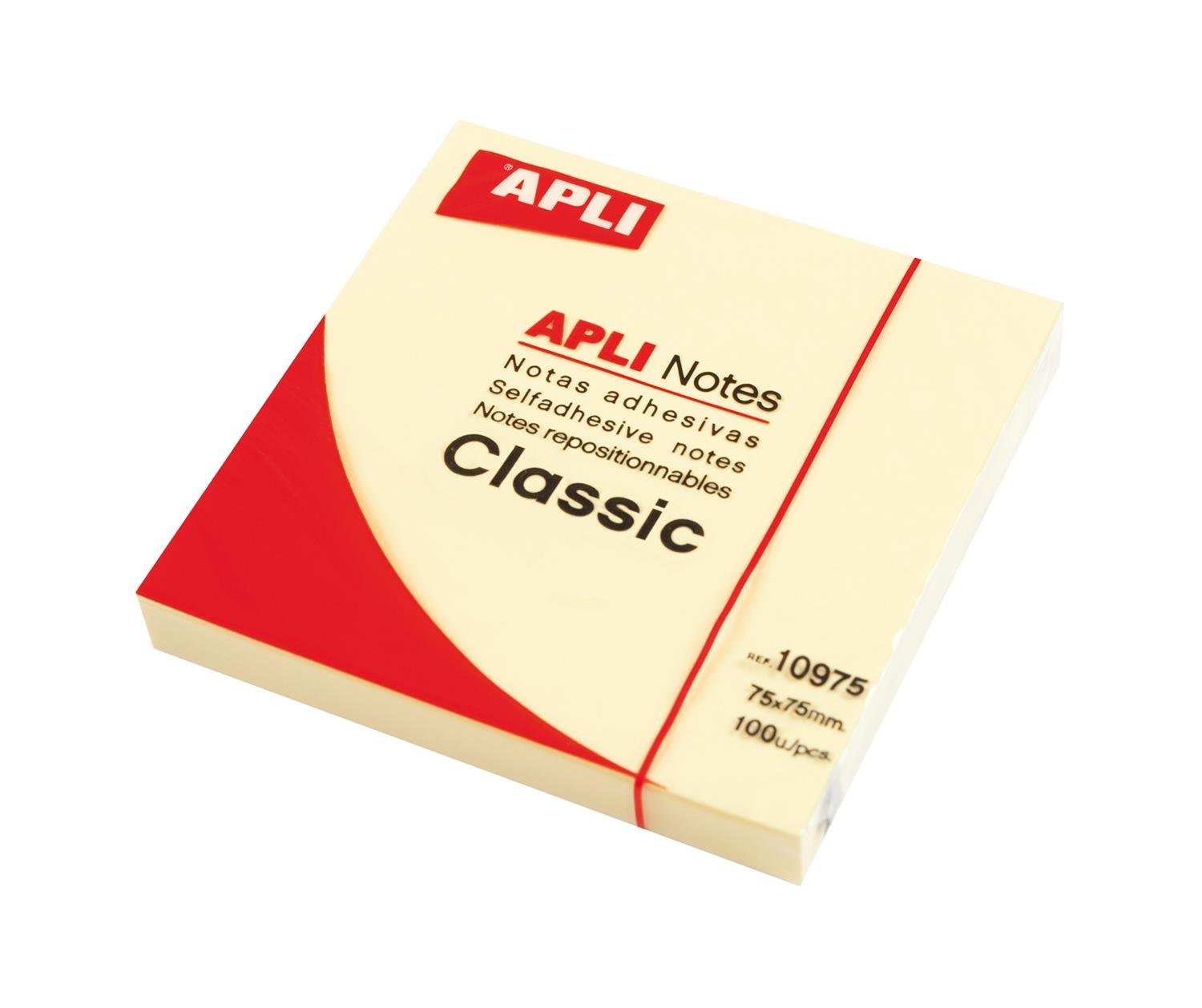 Apli 75 x 75 mm Classic Self Adhesive Repositionable Notes - Yellow (Pack of 12)