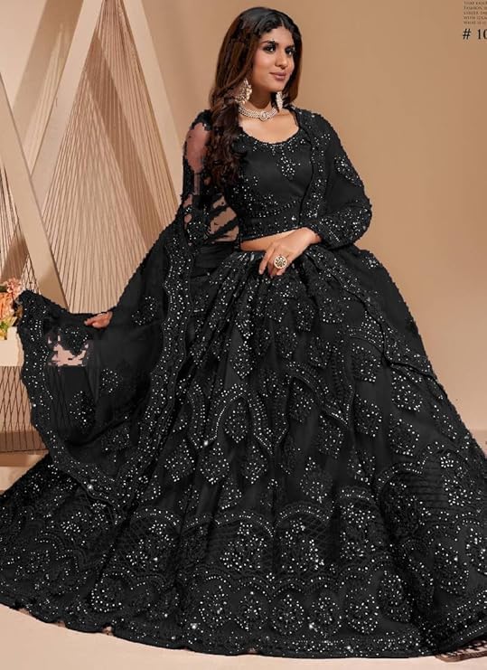 Image of ZAALIMA FASHION Women's Semi Stitched satin blend Lehenga Choli with Embroidered Pattern Unstitched Blouse and Dupatta Set | Women's Lehenga Cholis