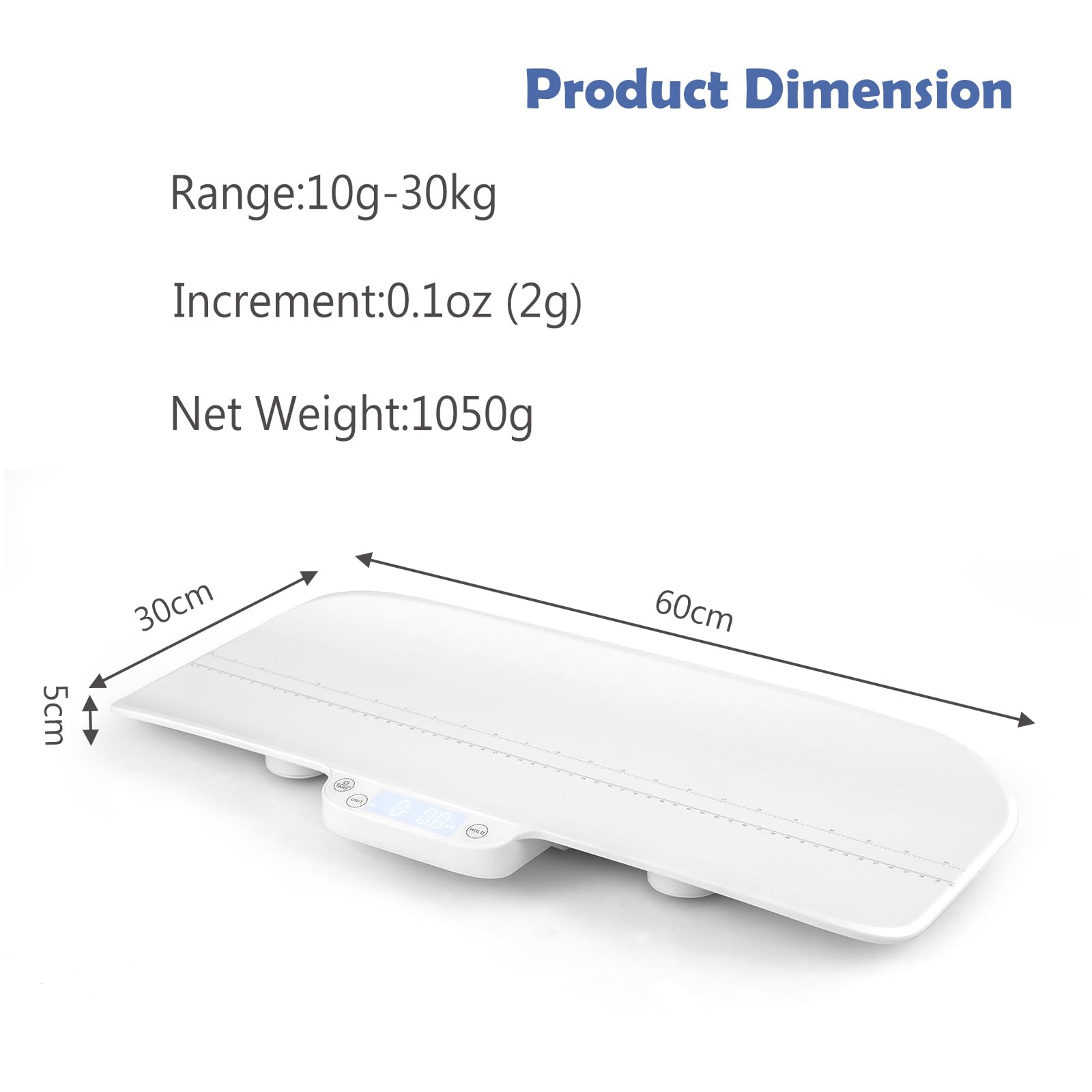 LIFEZEAL Báscula Digital para Bebés con Bluetooth, Báscula Eléctrica con Función Táctil, 2g de Precisión, Superficie Dentada, 10-30kg Báscula para Mascotas, Cocina