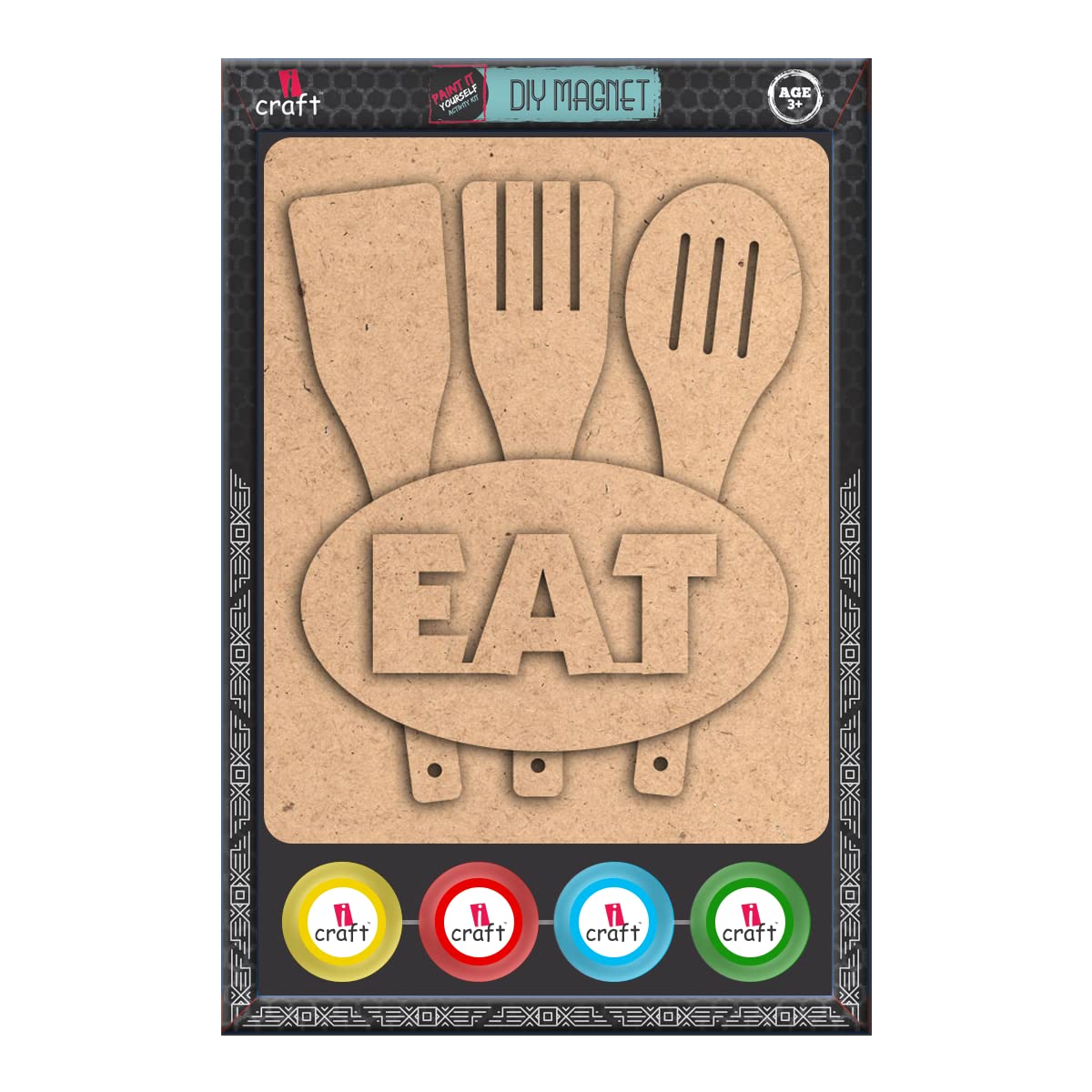 iCraft DIY Art and Craft DIY Fridge Magnet Making Kit |Pack with 4 Chalk Paintsx10ml Each, Set of Round Brushes (1U) | Paint It Yourself Activity Kits for Ages 3+ (0103)