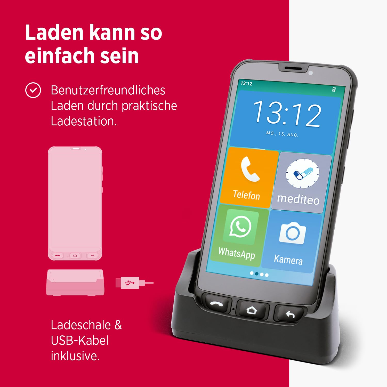 Olympia NEO Mini+ Seniorenhandy | 5" Senioren Smartphone mit Notruftaste & großen Icons | Extra einfache Bedienung | Übersichtliche Menüführung | Senioren mit Whatsapp | Android 15 | 4G LTE Dual SIM
