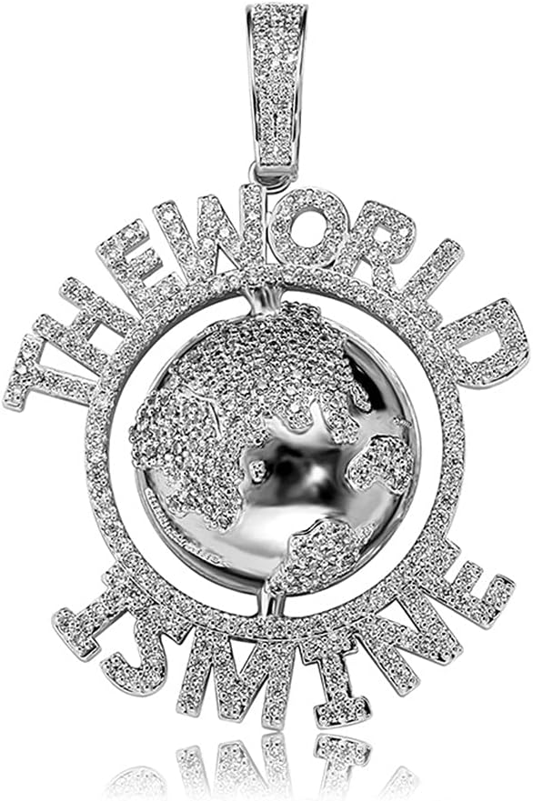 The World Is Mine Pride Pendant with 24''Rope Chain Necklace, 14K Gold Plated Hip Hop Creative Charm Jewelry for Unisex