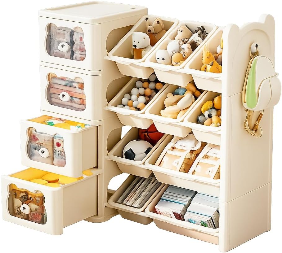 SKY-TOUCH Four-tier Toy Storage Rack Childrens toy Storage Rack And Bookshelf Multi-functional Shelf With Drawers Suitable for Toys And Books