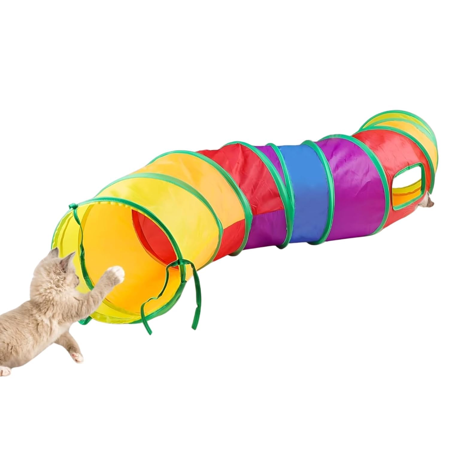 Buraq 2 Way Cat Tunnel Cat Toys, Collapsible Play Toy, Interactive Kitten Toys, Lightweight & Foldable, Cat Playing Toys for Indoor & Outdoor (Rainbow - 2 Way)-image-41