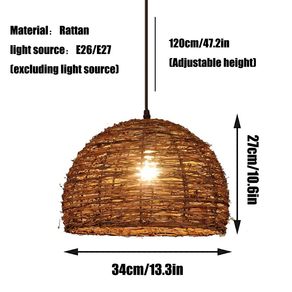 Lampadario A Nido D'uccello Intrecciato Vintage, Paralume In Vimini Marrone Con Cavo Regolabile, Lampada Creativa A Forma Di Cestino, Luci Da Soffitto Per Soggiorno, Camera Da Letto