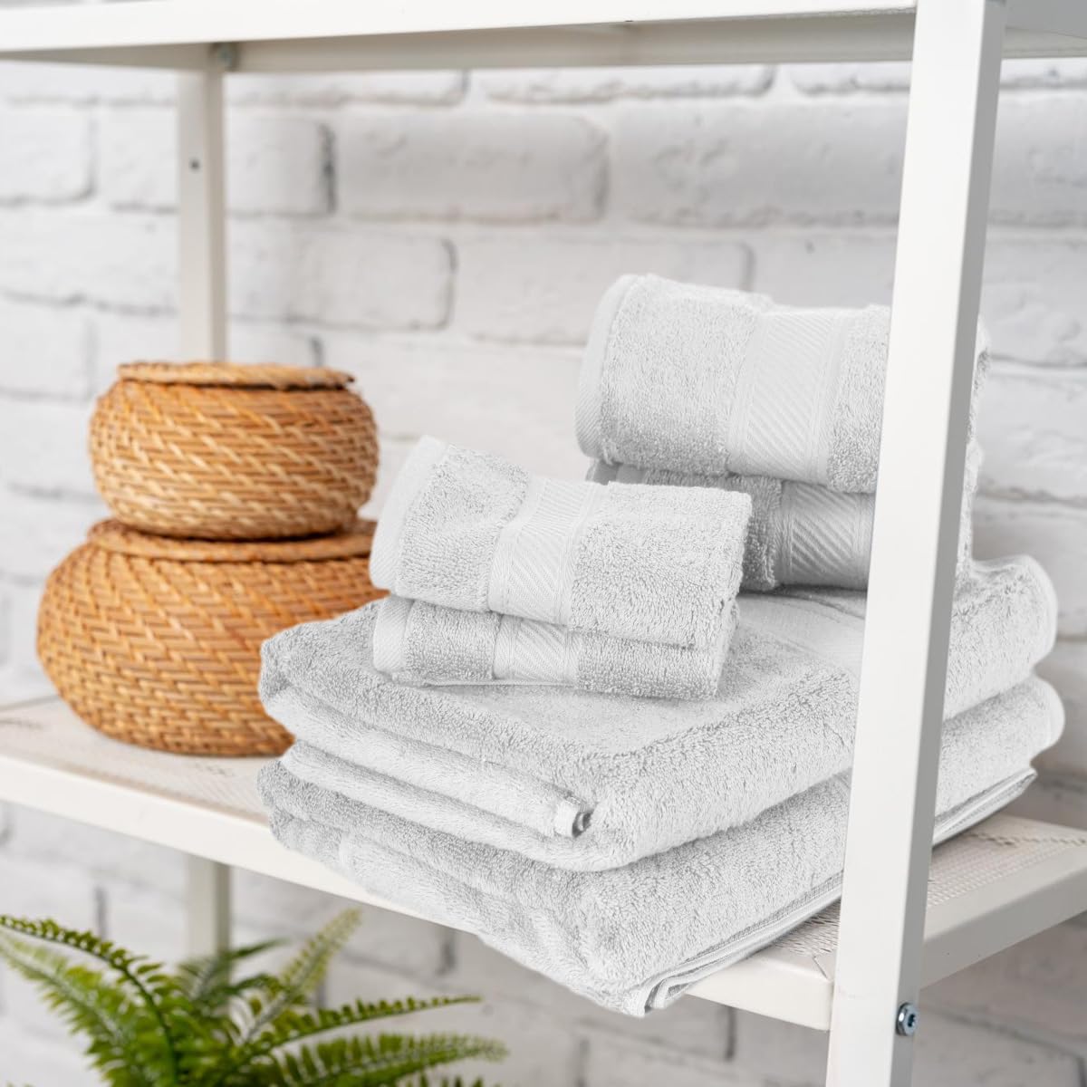 TAKTICK 6-teiliges Luxus-Handtuch-Set aus 100% Baumwolle für Badezimmer – weiche und sehr saugfähige Viskose-Streifen-Handtücher für den täglichen Gebrauch, 2 Badetücher, 2 Handtücher und 2