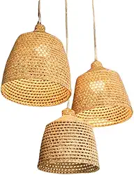 Kit 3 Lustres Luminária Pendente De Teto Rustico Palha Boho