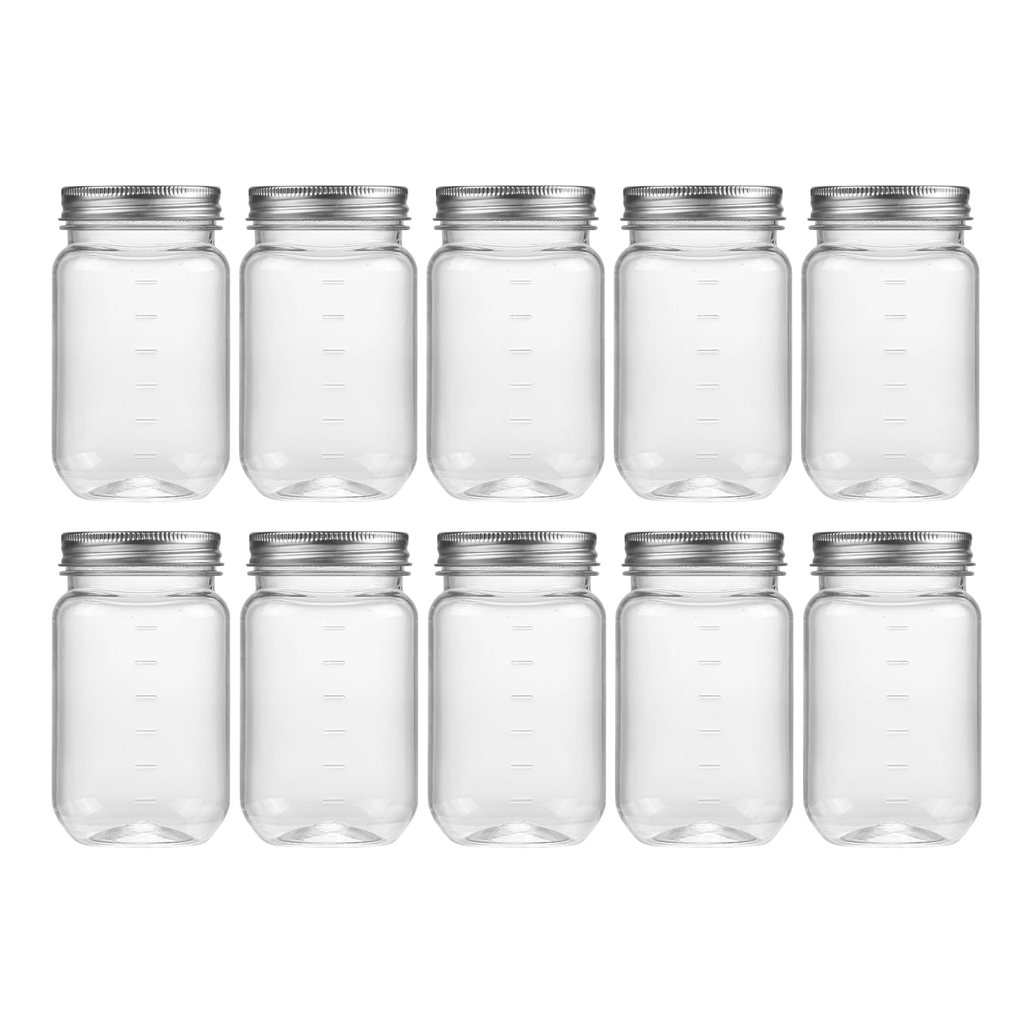 novelinks 16 oz Clear Plastic Jars with Lids, Refillable 16oz Mason Jars with Lids & Storage Containers for Kitchen & Household Use (10 Pack,Silver)