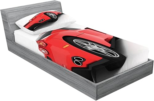 Miniatura 2 de Ambesonne Manly - Juego de sábanas y fundas de almohada, color rojo, súper deportivo, estilo de vida de automóvil, tema moderno de la vida urbana,