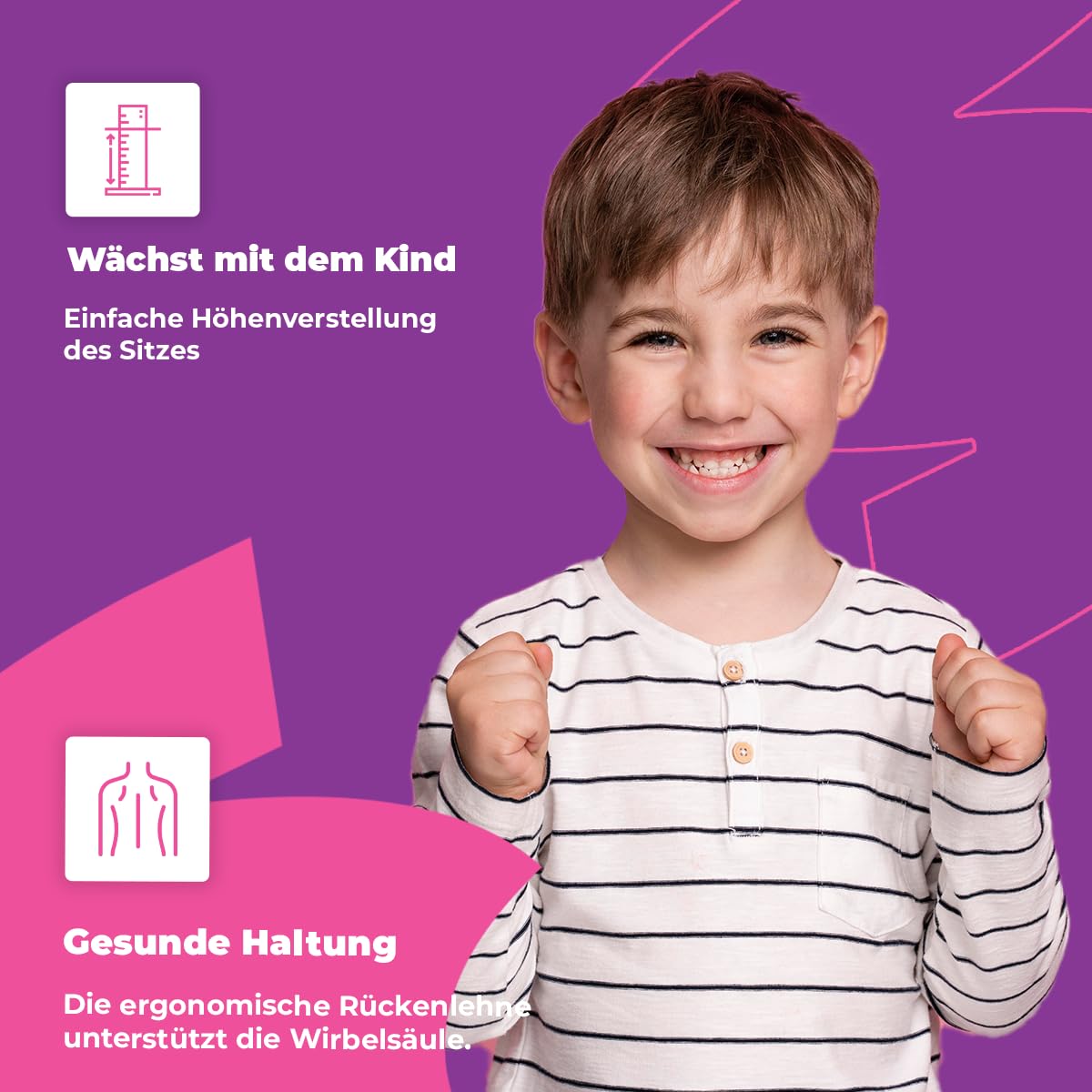 Spacetronik Kinderstuhl Höhenverstellbar ohne Rollen, Ergonomischer Kinder Schreibtischstuhl für 120–160 cm, Mitwachsend, Kinder Schreibtisch Stuhl für Kinderzimmer, Lernen & Hausaufgaben
