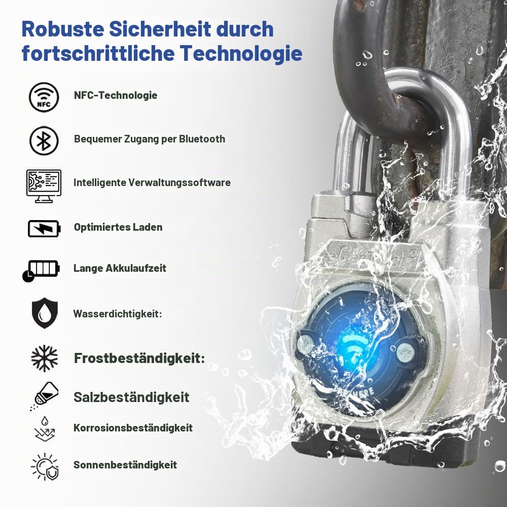 Smartes Vorhängeschloss für den Außenbereich der 5. Generation – Einzelnes Anti-Schnitt-Design, schlüsselloses Bluetooth- und NFC-Schloss, robuste wetterfeste Sicherheit für Tore, Schuppen