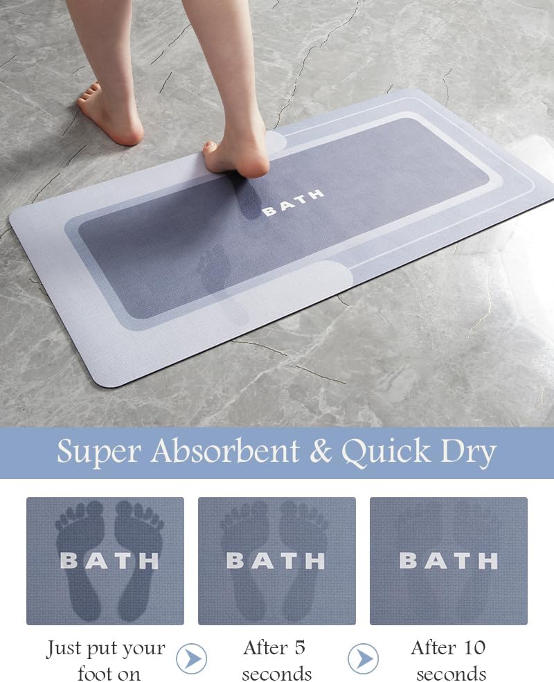 Bath Mat-Bath Mat Rug Non Slip Super Absorbent Stain Resistant Quick Dry Thin Bathroom Rug-Bath Mats for Bathroom Floor Bathtub Vanity-Bathmat Bath Rug Easy Care-24"x35" Blue