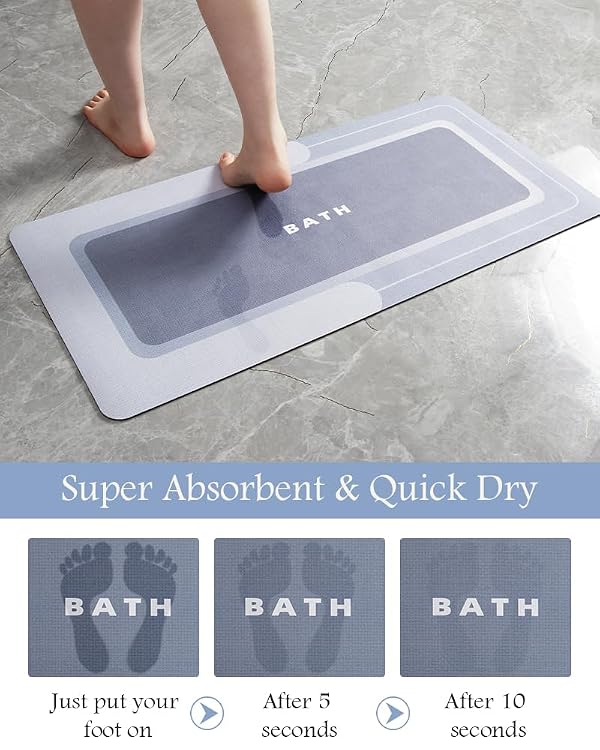 MontVoo Bath Mat-Bath Mat Rug Non Slip Super Absorbent Stain Resistant Quick Dry Thin Bathroom Rug-Bath Mats for Bathroom Floor Bathtub Vanity-Bathmat Bath Rug Easy Care-24"x35" Blue by MontVoo - Image 3