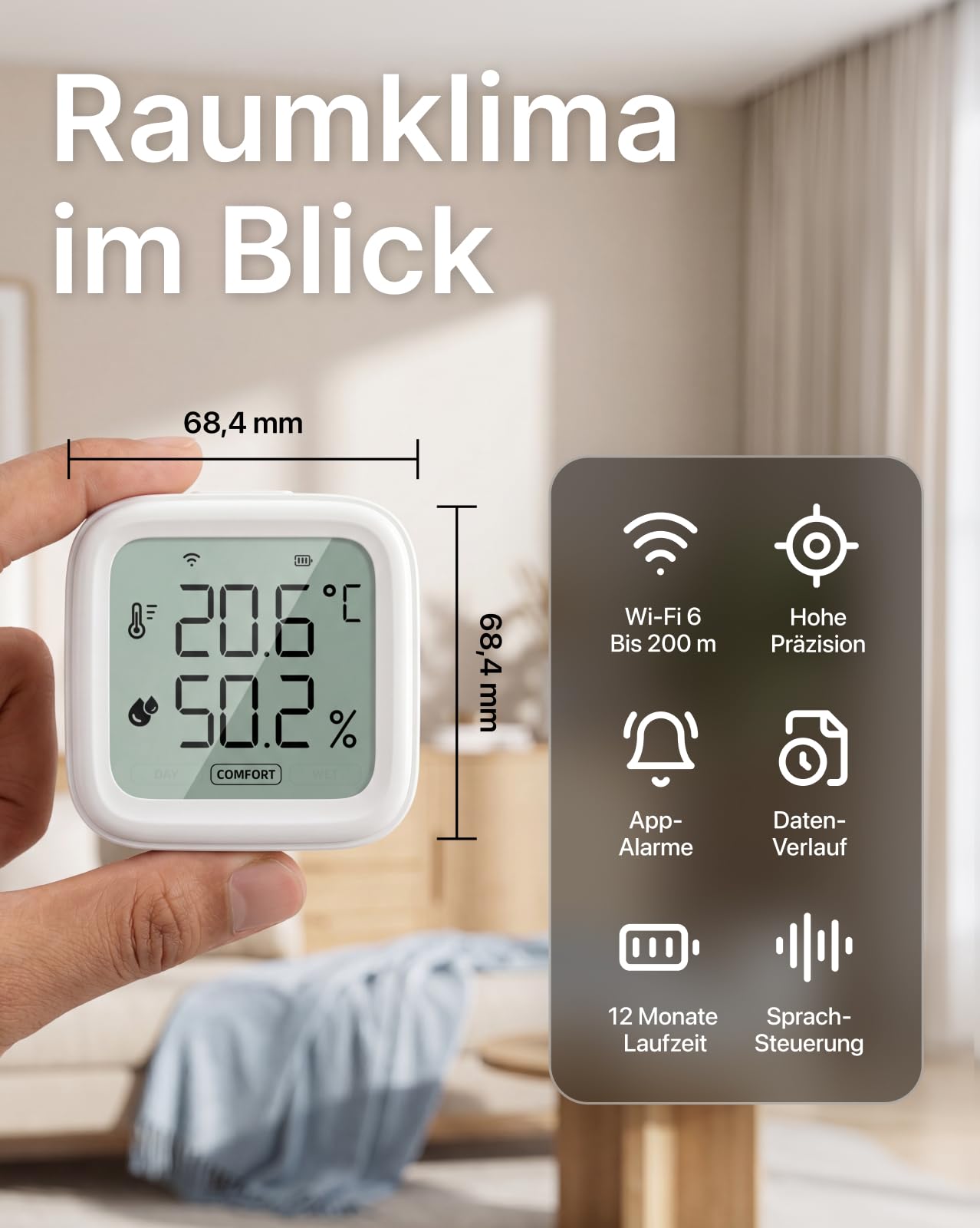 Set di 2 termometri WiFi, igrometro interno, Smart Home, misurazione dell'umidità dell'aria con app, monitor per camera da letto, soggiorno, funzionamento a batteria