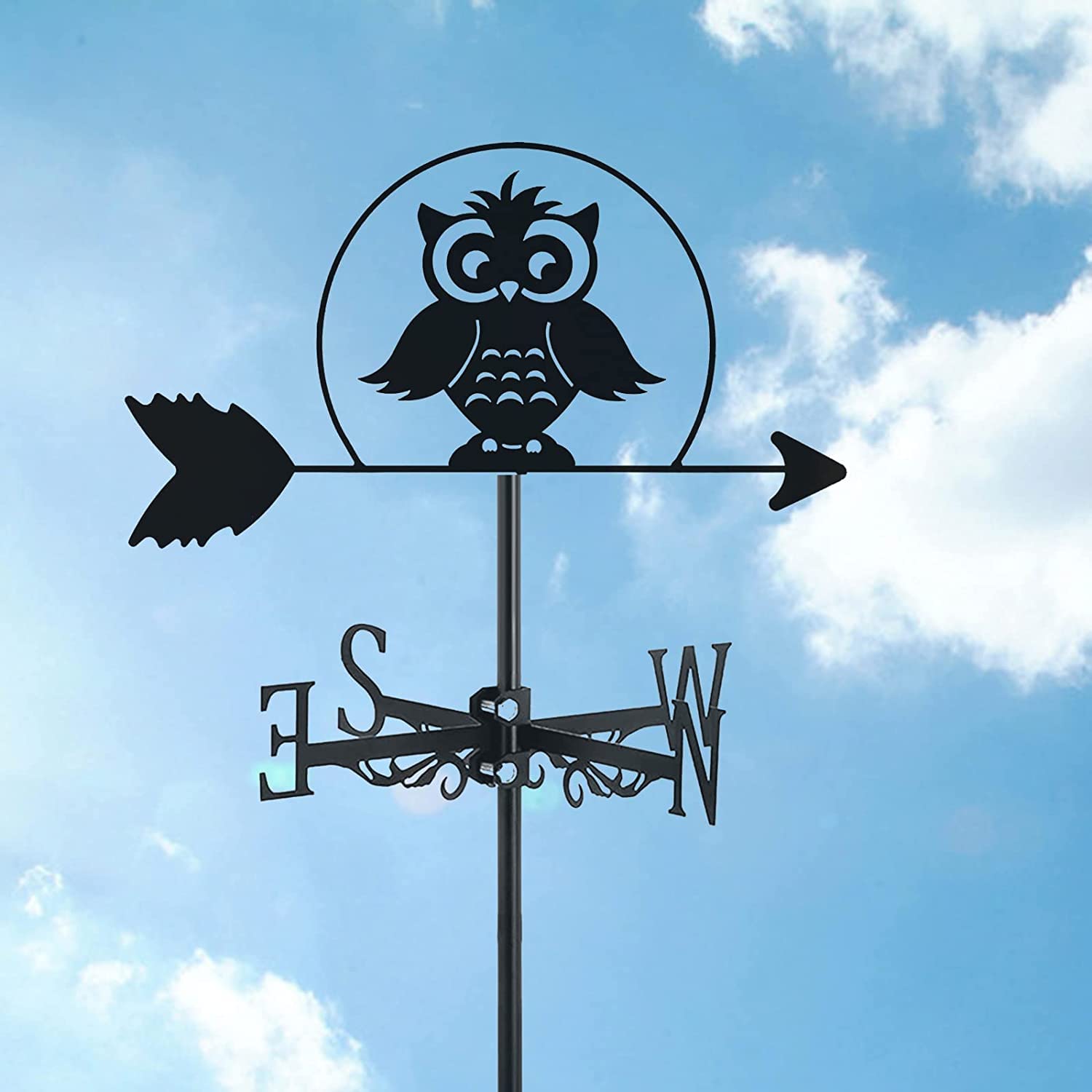 WIQUYBML Soaring Birds Farmhouse wind vane Roof Mount,Metal Craft Weather Vane Farm Scene Garden Stake Art for Yard with Animal Silhouette Ornament Direction Indicator,Cartoon owl(Cartoon Owl)