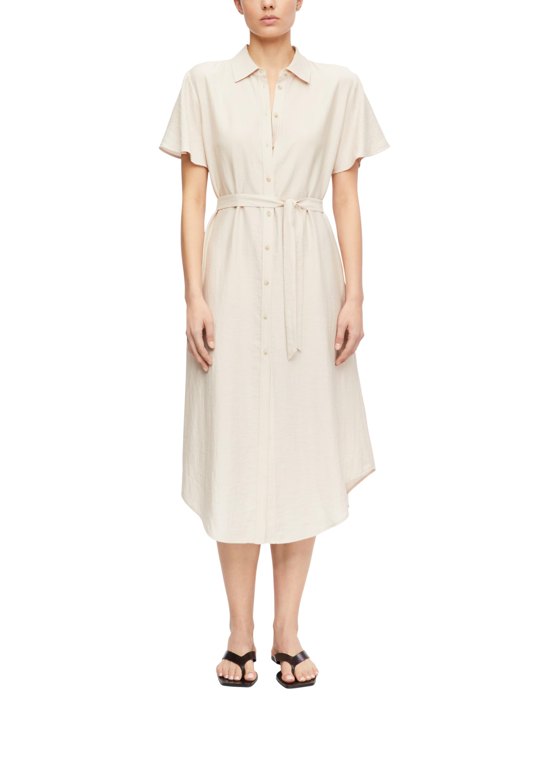 Comma Damen Hemdblusenkleid aus Viskose-Leinen-Mix – Relaxed Fit, Kurzarm, Midi-Länge